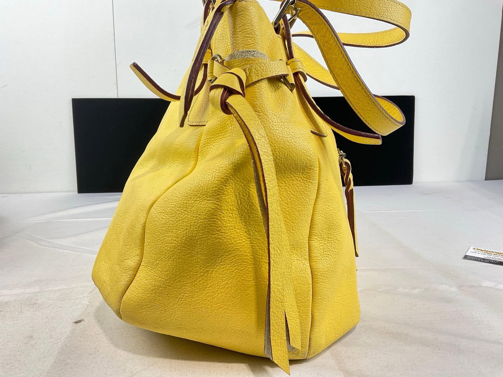 Dooney & Bourke Pale Yellow Leather Shoulder Bag, w/Pink/White Lining - 2