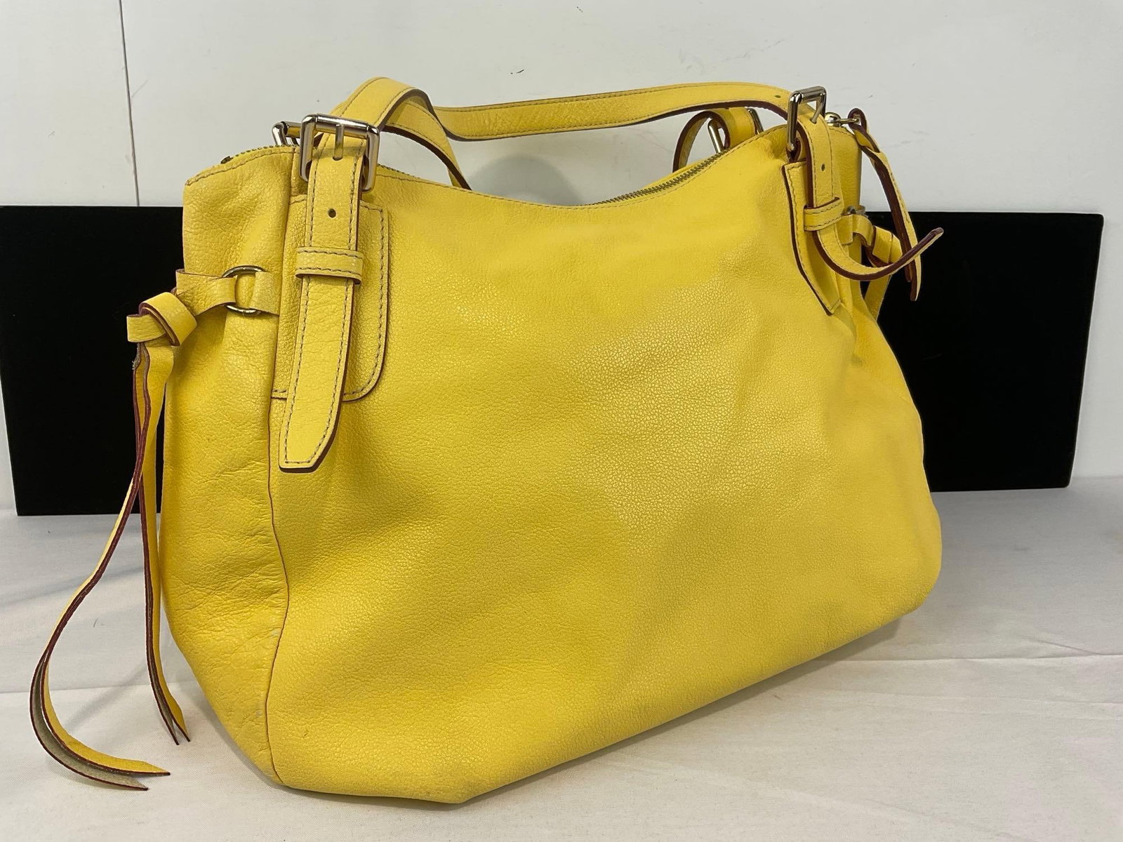 Dooney & Bourke Pale Yellow Leather Shoulder Bag, w/Pink/White Lining - 3