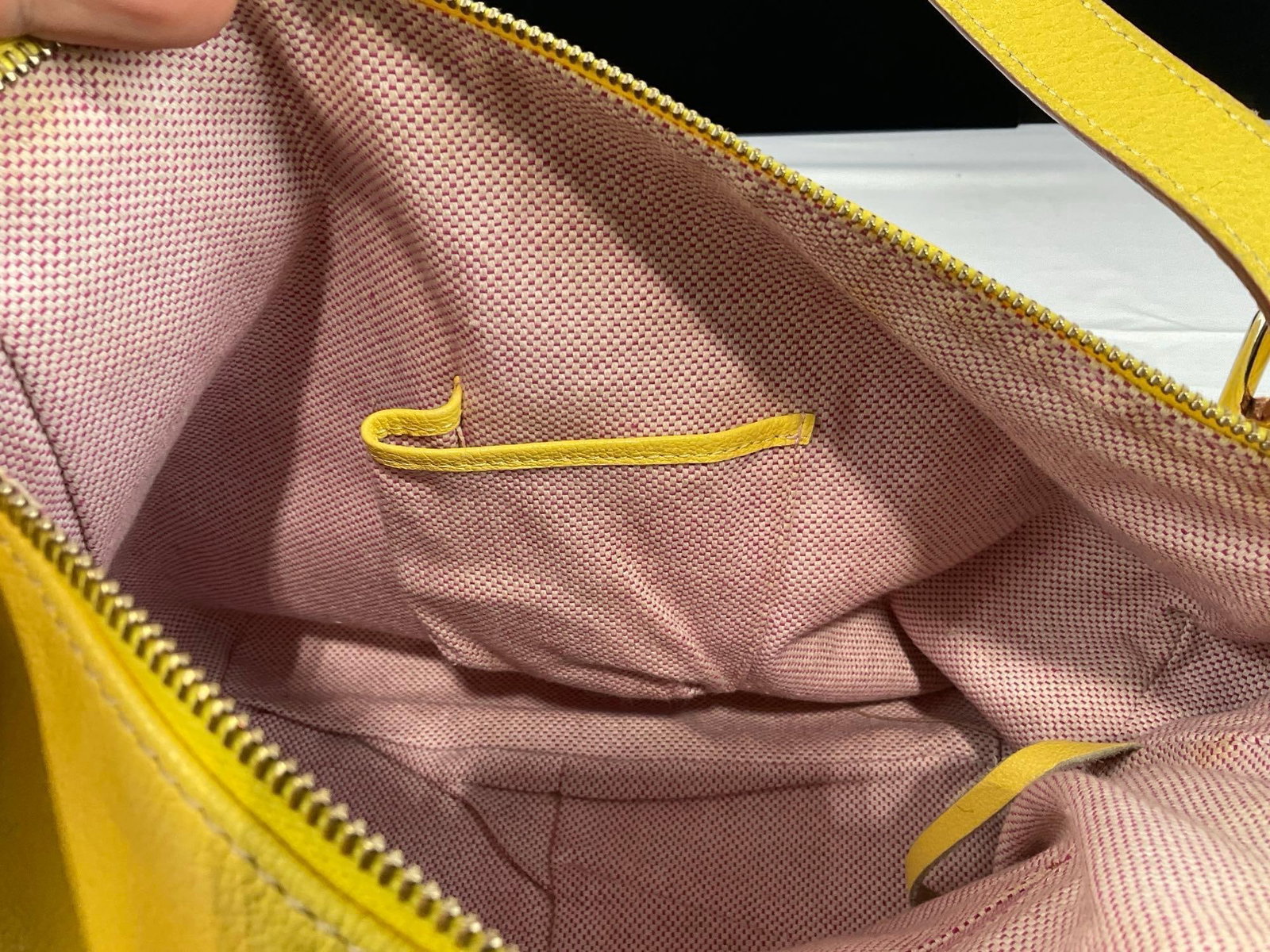Dooney & Bourke Pale Yellow Leather Shoulder Bag, w/Pink/White Lining - 7