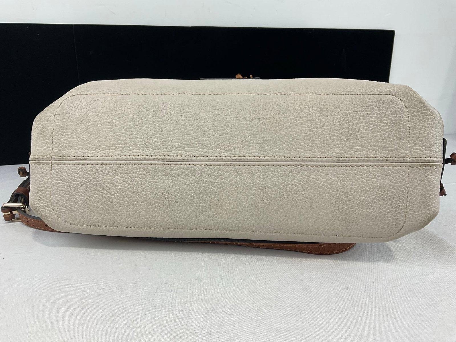Dooney & Bourke Cream Pebbled Leather Wakefield pattern, Dark Brown Leather, Red Lining - 4