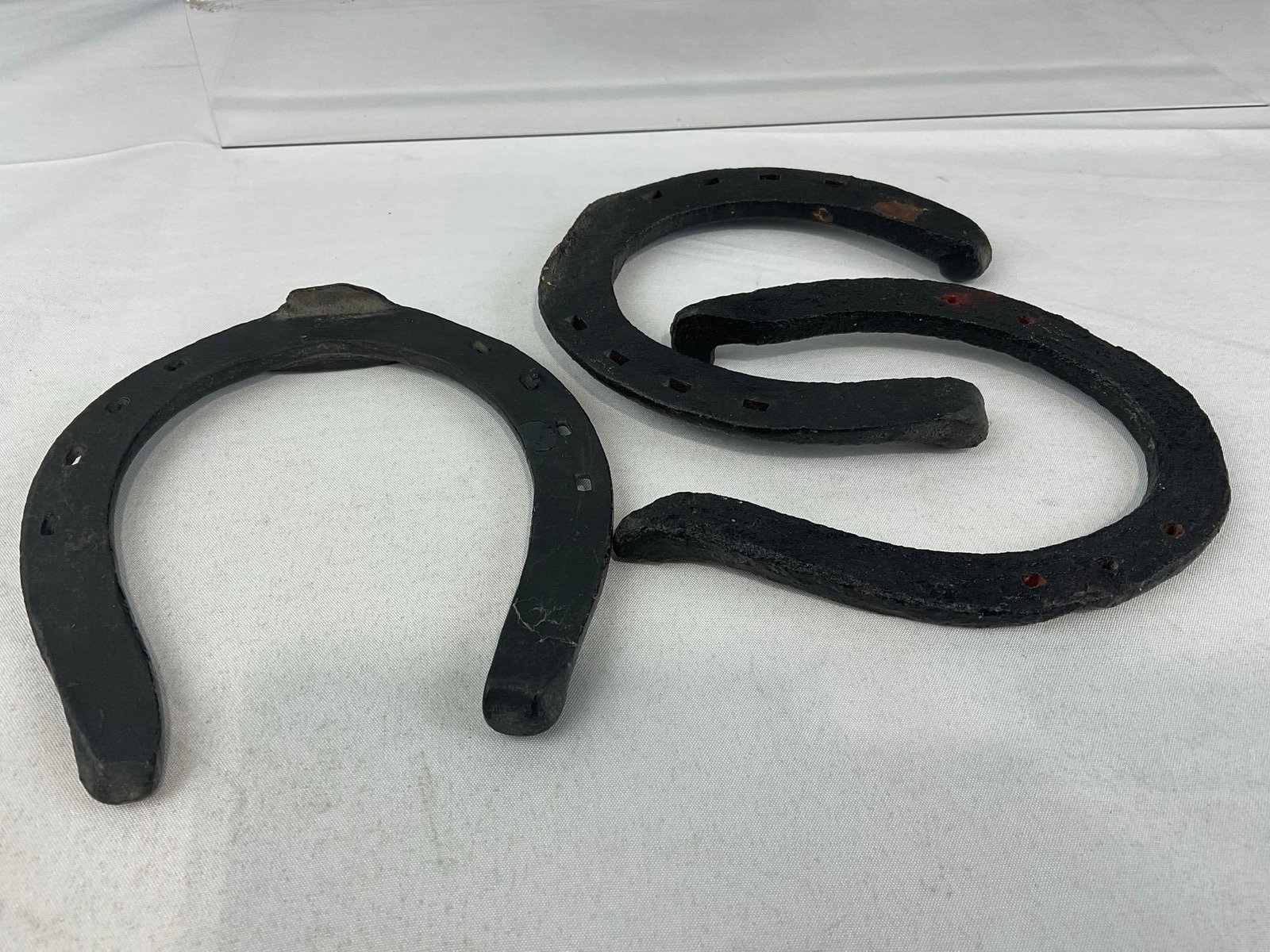 3 Cast Iron Horseshoes & Pair of Aluminum Spurs w/Leather Straps - 3