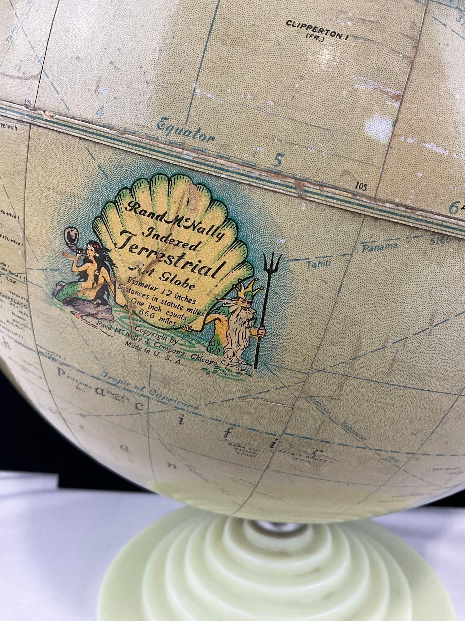 Early 20th Century 1940s Rand McNally Globe, w/Vaseline Milk Glass Base, 18x15x14 inches - 2