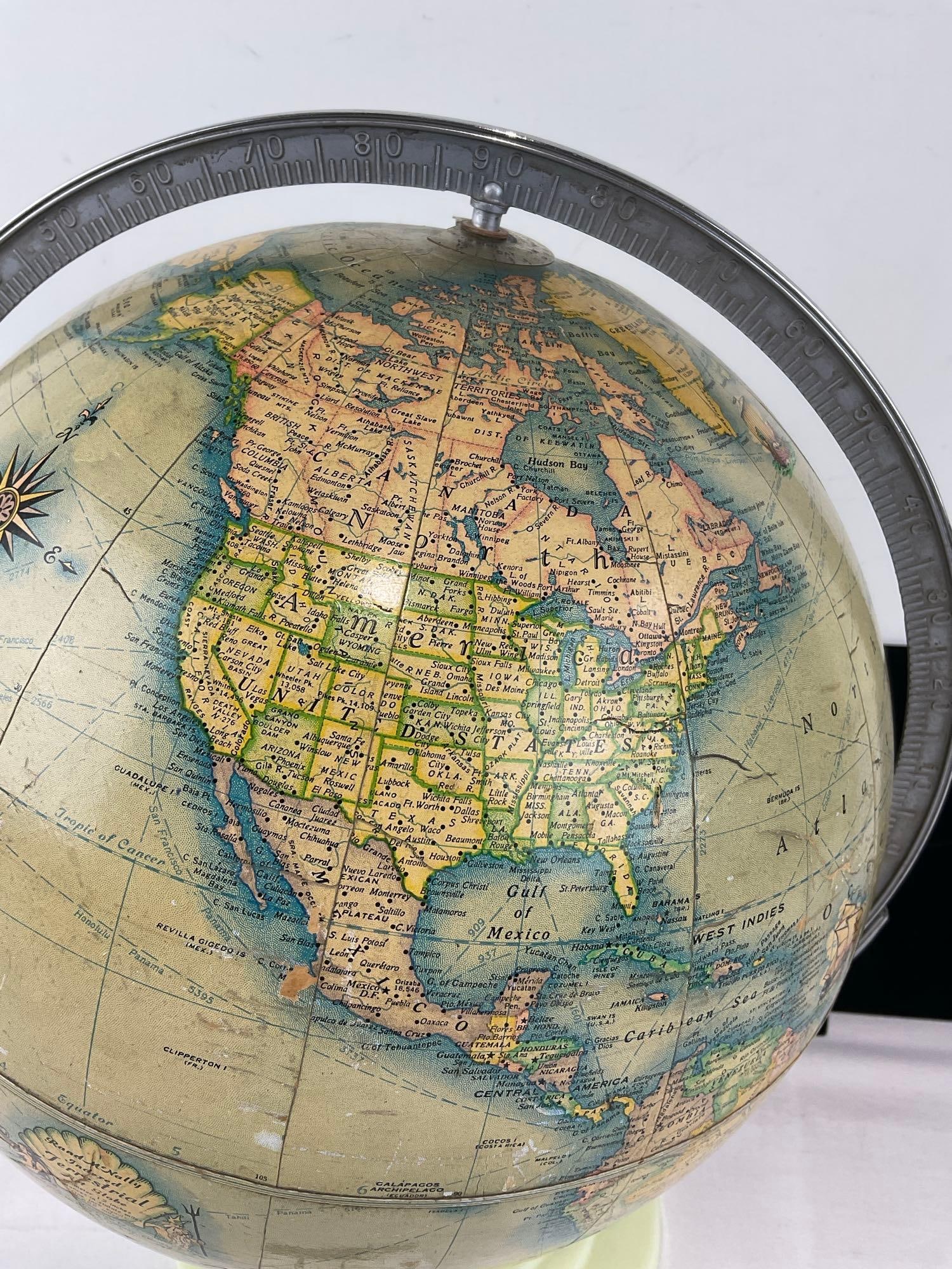 Early 20th Century 1940s Rand McNally Globe, w/Vaseline Milk Glass Base, 18x15x14 inches - 3