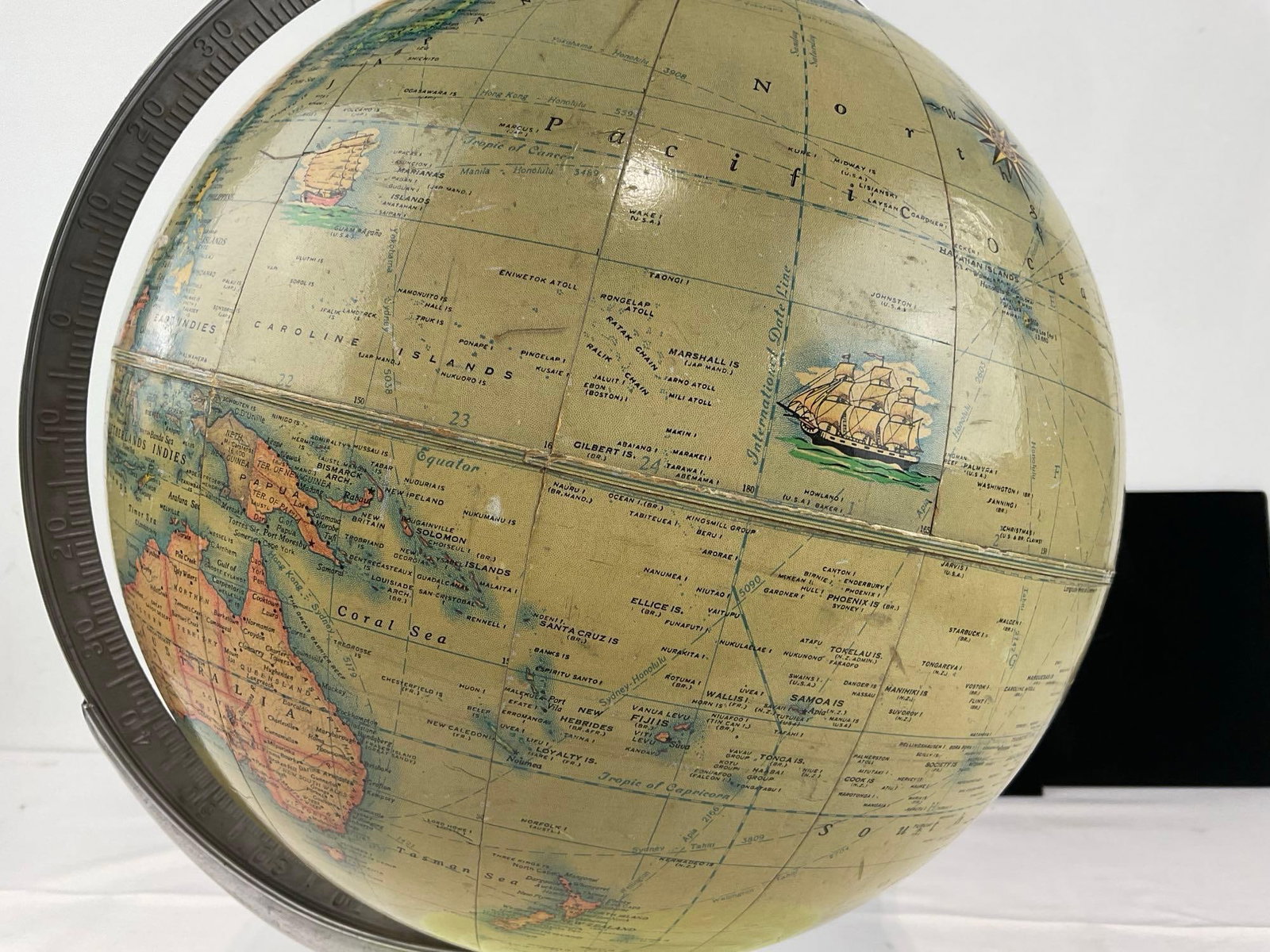 Early 20th Century 1940s Rand McNally Globe, w/Vaseline Milk Glass Base, 18x15x14 inches - 7