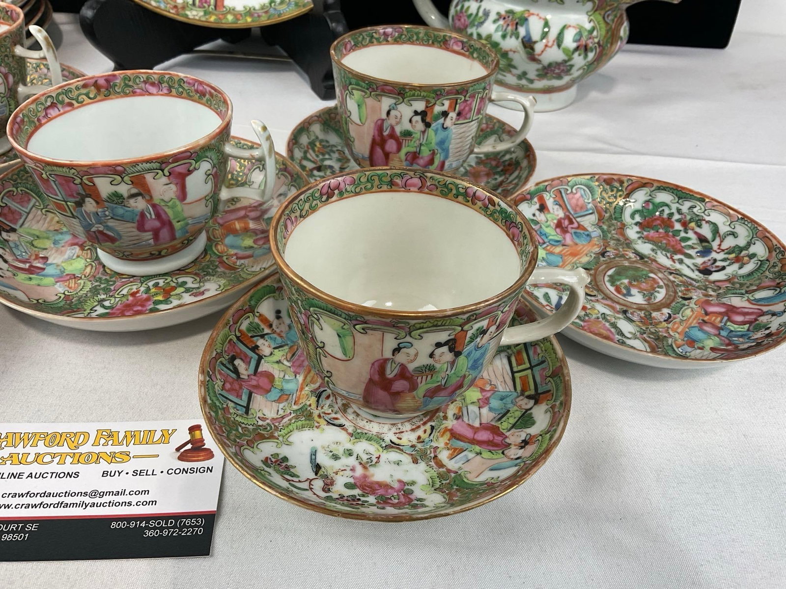 Antique Handpainted Chinese Rose Medallion Porcelain China, approx 17 pieces - 4