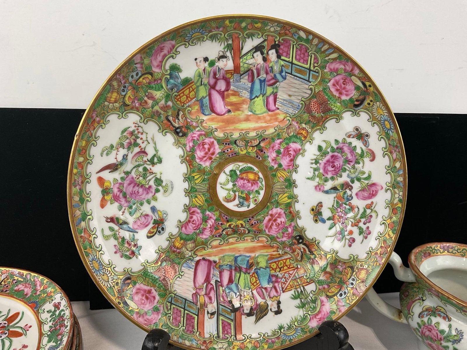 Antique Handpainted Chinese Rose Medallion Porcelain China, approx 17 pieces - 5