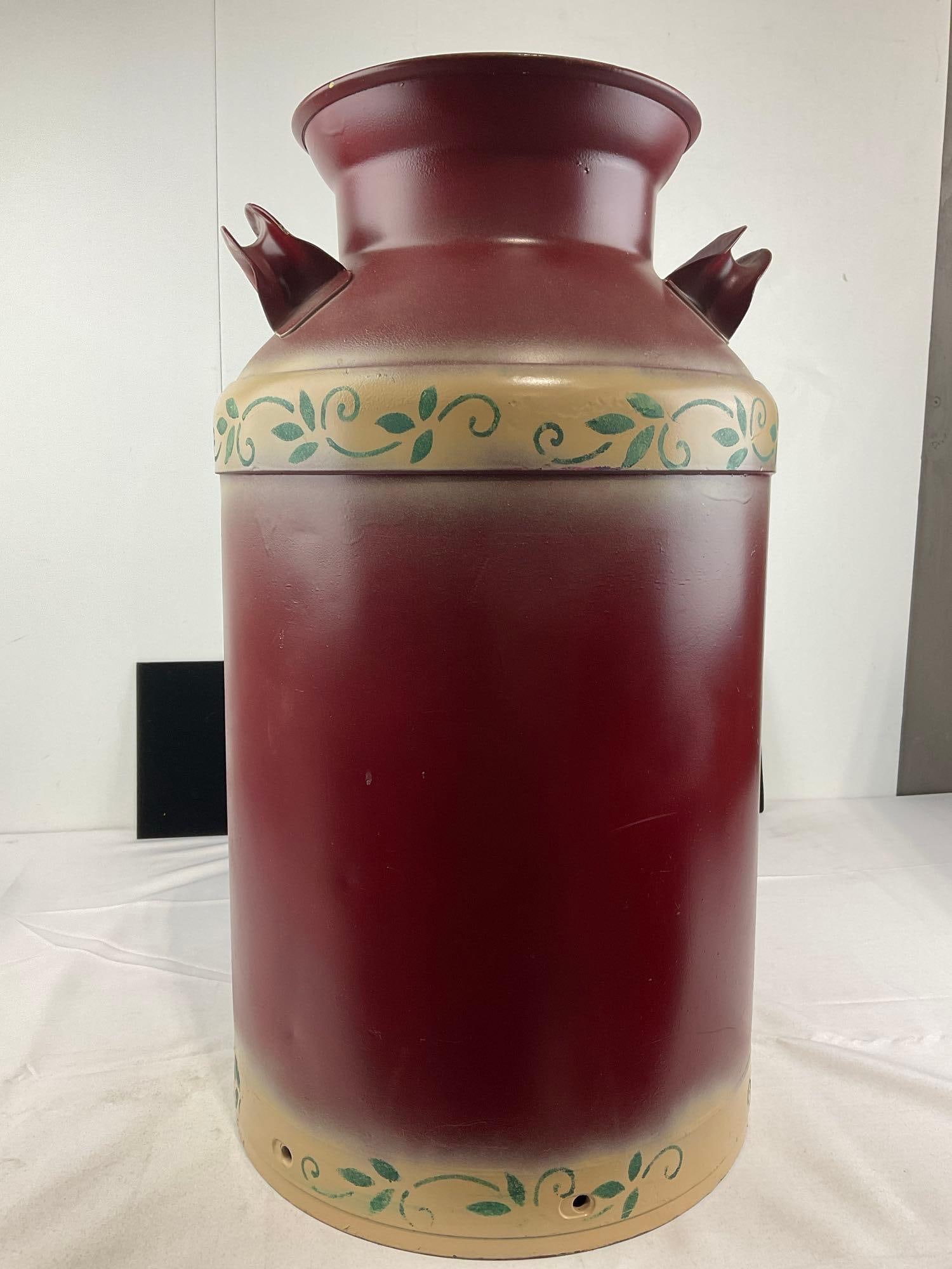 Superior 10 Gallon Milk Jug, Maroon w/ivy stencil pattern, 30h x 15w x 14d inches, no lid - 4