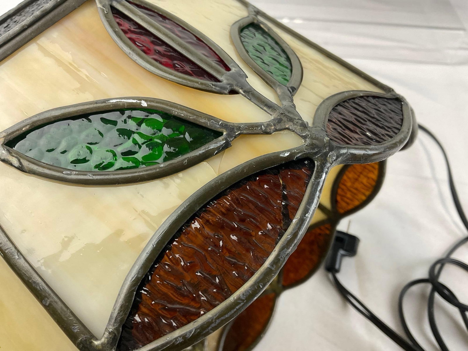 Tiffany Style Amber & Slag Stained Glass Lamp w/Wall Bracket, tested & working - 5