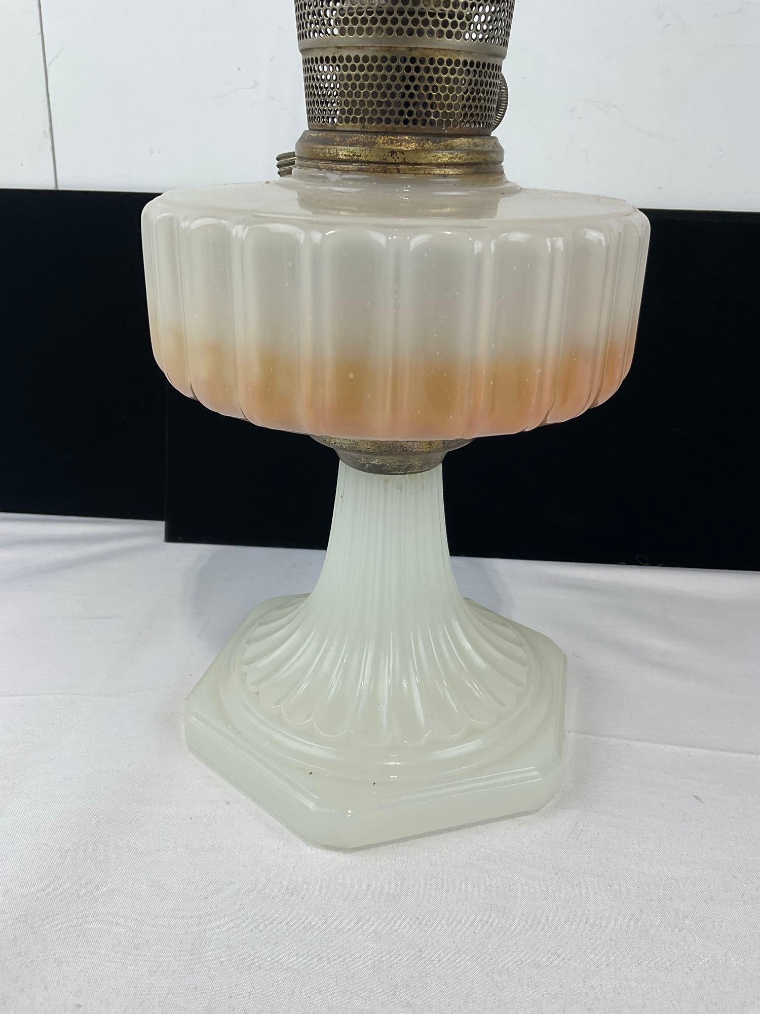 Antique Aladdin Nu-Type Model B Milk Glass Oil Lamp, w/chimney, w/wicks - 5