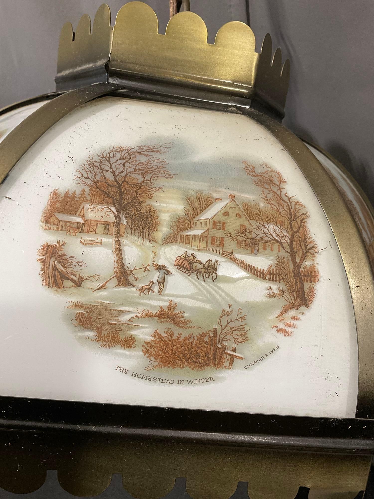 6 Panel Hanging Lamp w/Currier & Ives Glass Panels, 15x15x15 inches - 3