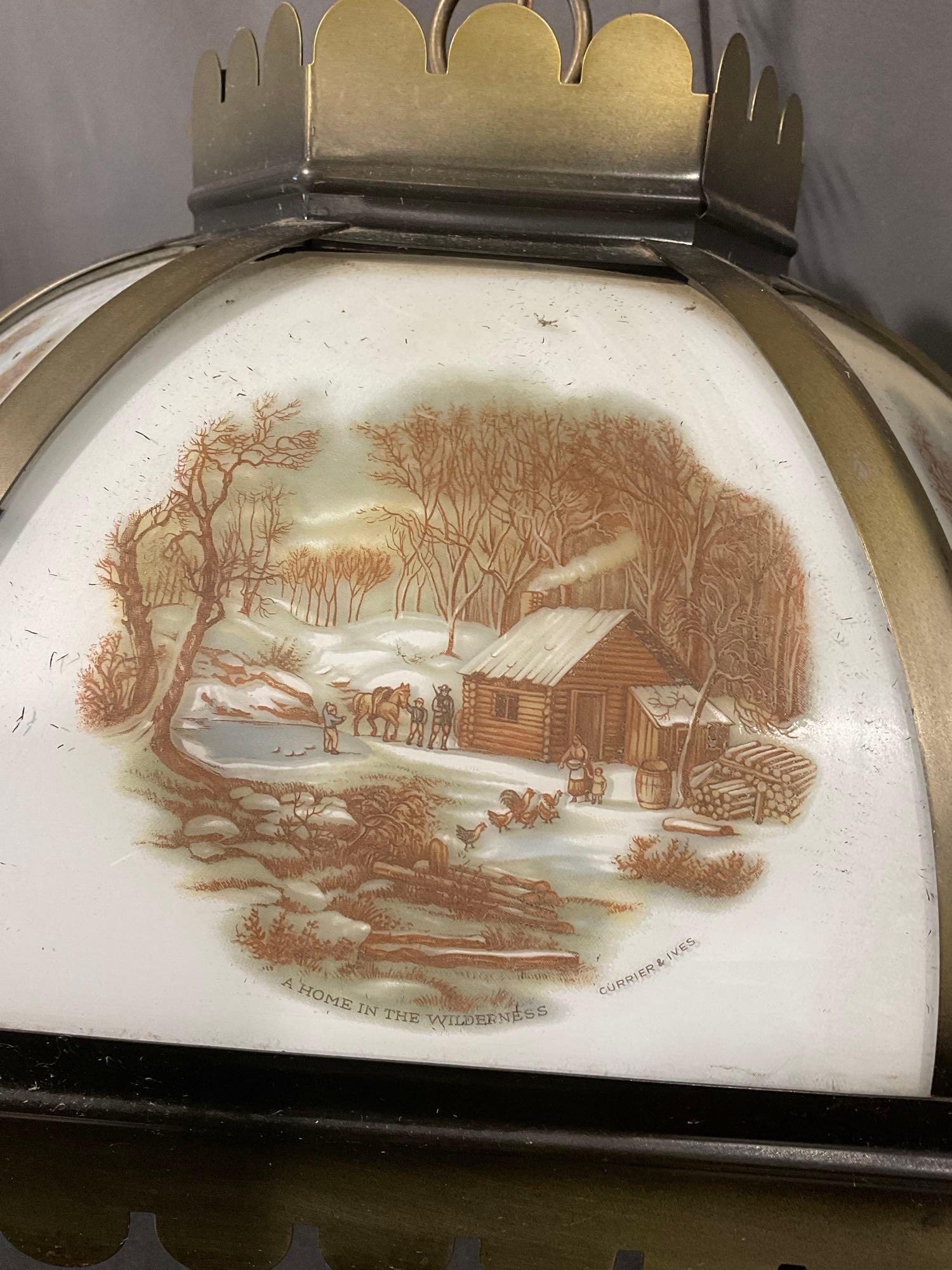 6 Panel Hanging Lamp w/Currier & Ives Glass Panels, 15x15x15 inches - 5