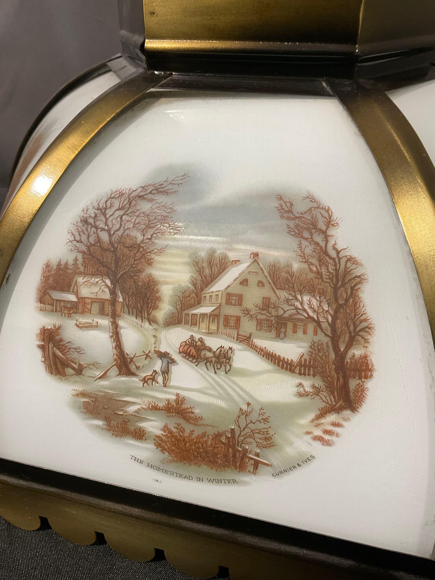 6 Panel Currier & Ives Glass Panel Lamp, Ceiling Mounted, 15x15x15 inches - 2