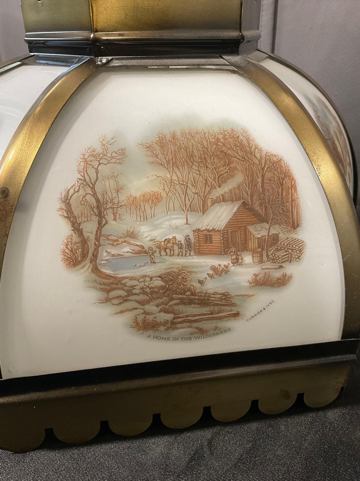 6 Panel Currier & Ives Glass Panel Lamp, Ceiling Mounted, 15x15x15 inches - 4