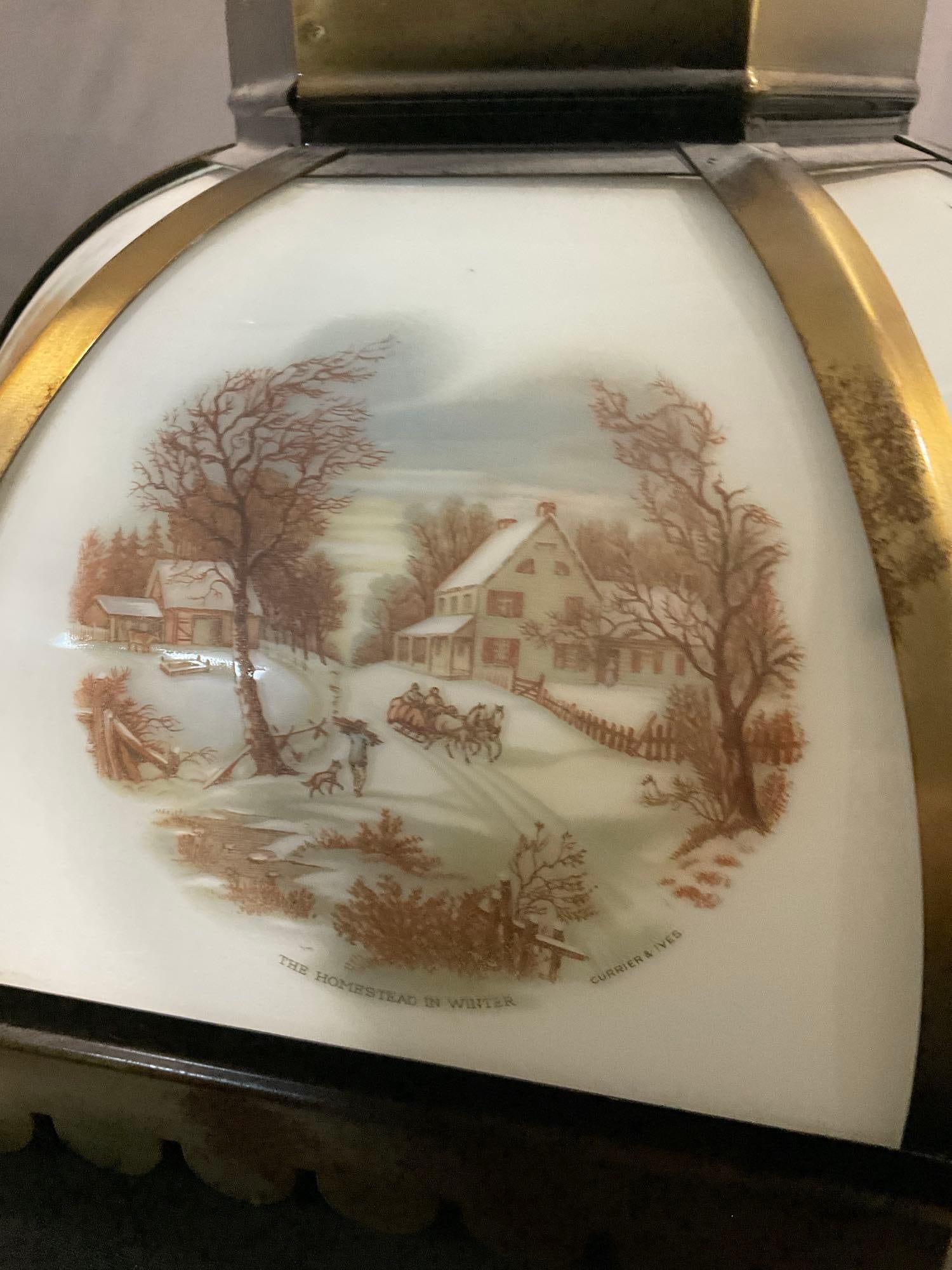 6 Panel Currier & Ives Glass Panel Lamp, Ceiling Mounted, 15x15x15 inches - 5