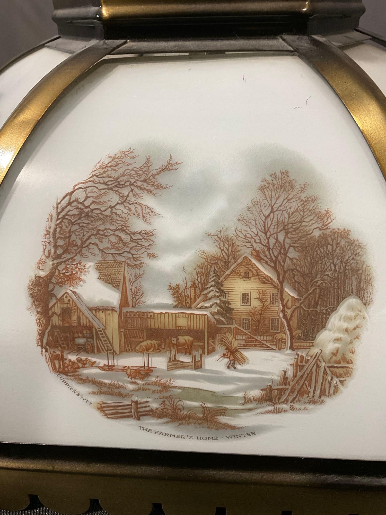 6 Panel Currier & Ives Glass Panel Lamp, Ceiling Mounted, 15x15x15 inches - 6