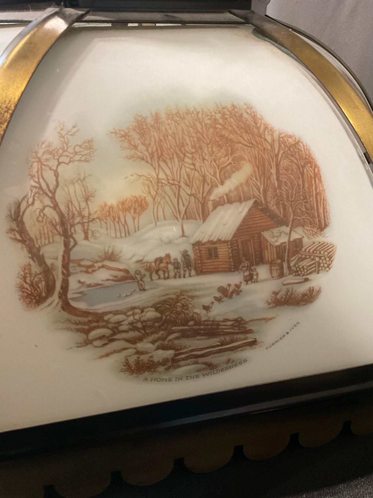 6 Panel Currier & Ives Glass Panel Lamp, Ceiling Mounted, 15x15x15 inches - 7