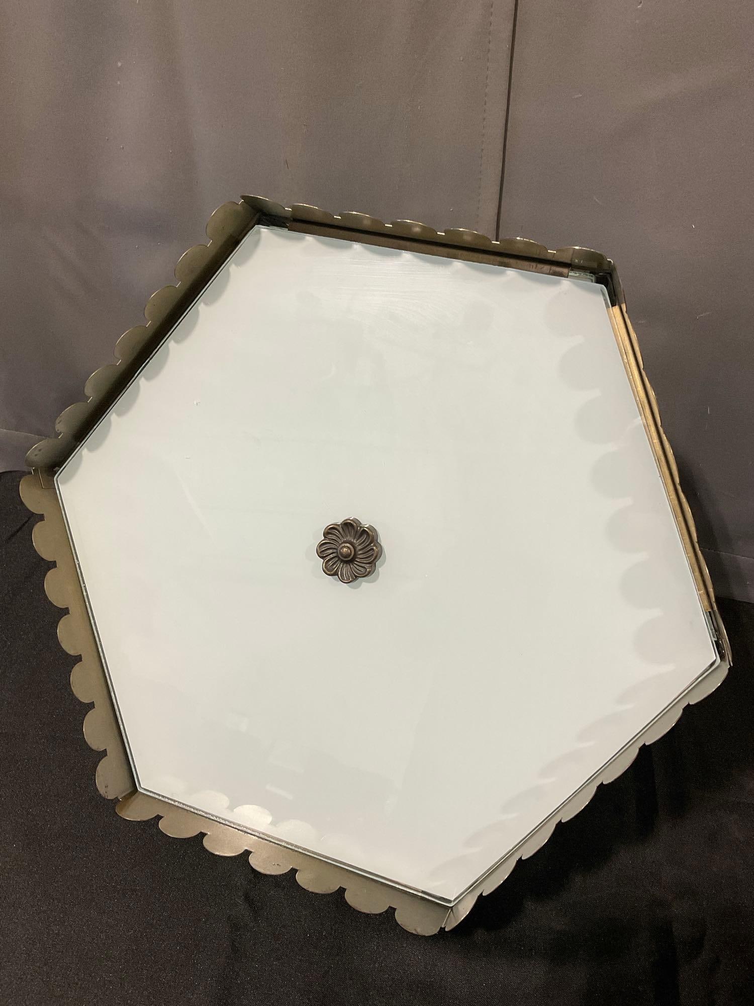 6 Panel Currier & Ives Glass Panel Lamp, Ceiling Mounted, 15x15x15 inches - 9