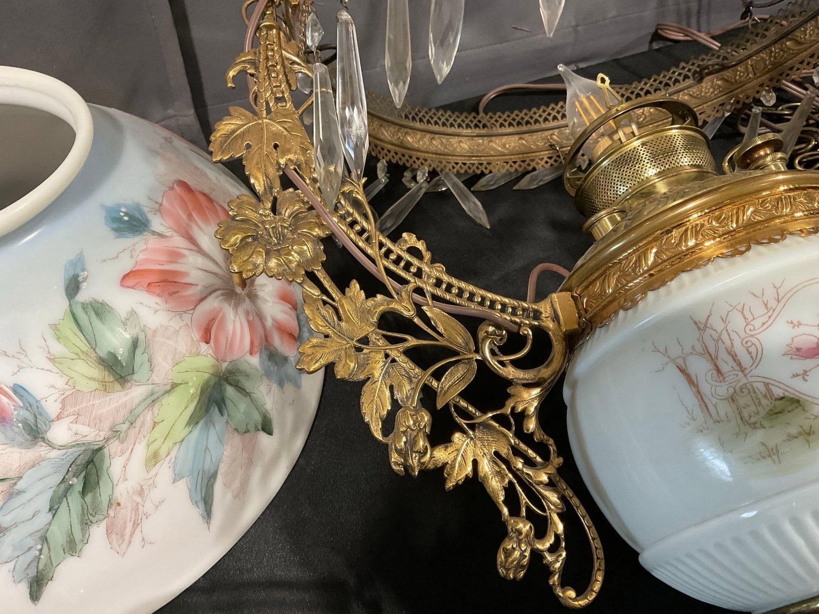 19th Century Victorian Era Edward Miller & Co. Hanging Electrified Parlor Lamp, Painted Milk Glass - 7