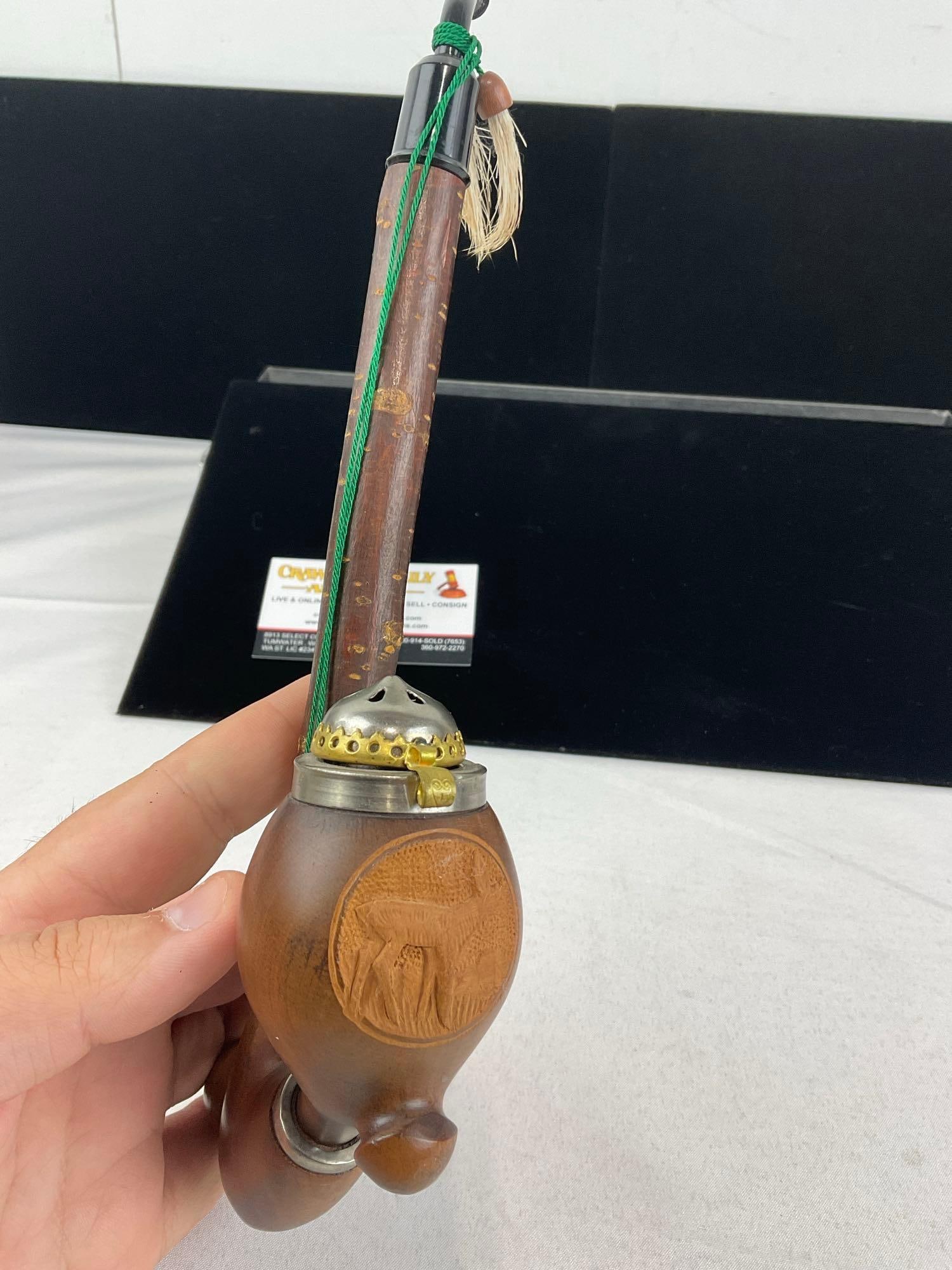Vintage German Tyrolean Hunters Tobacco Pipe, Carved Wood, w/Wind Lid - 2