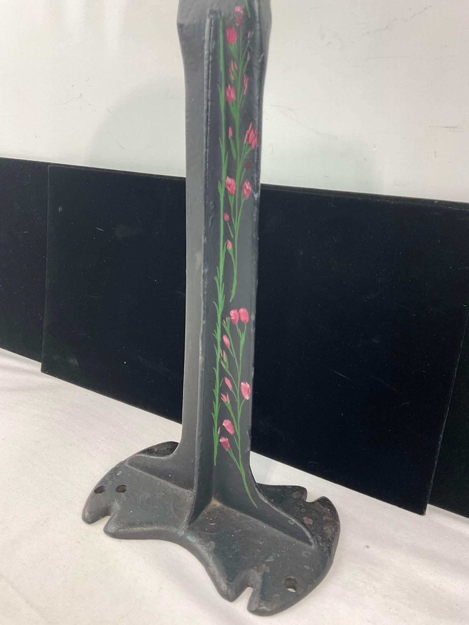 Cast Iron Cobblers Stand & Last, w/ handpainted floral detail - 2