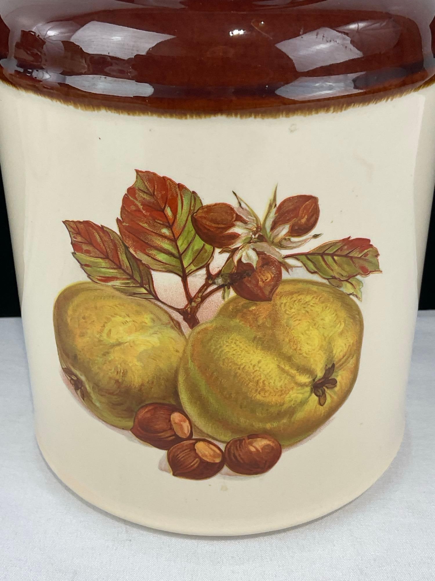 Vintage McCoy Kitchen Storage Crock w/lid, Brown & White #253, 11 inches tall - 2