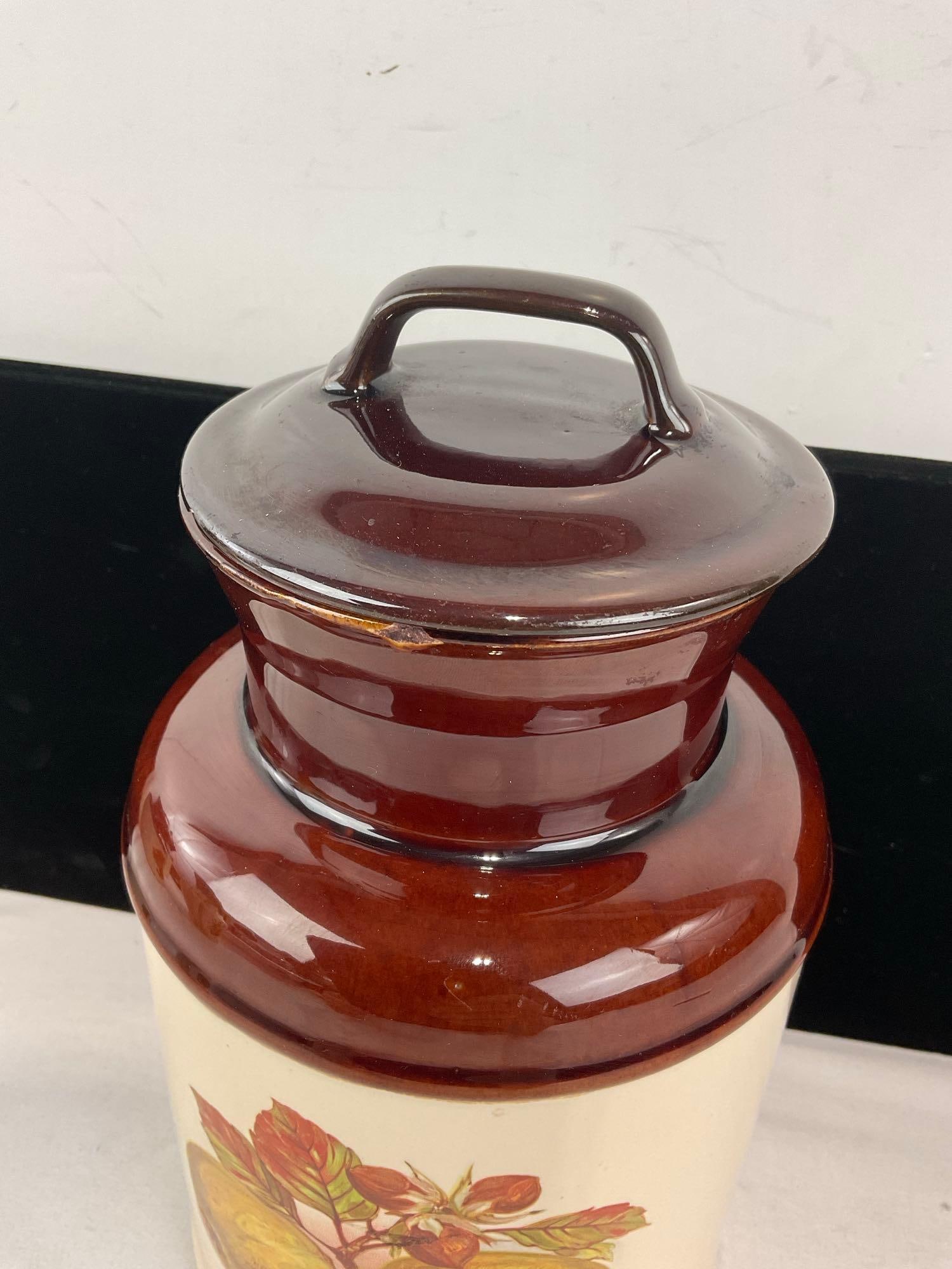 Vintage McCoy Kitchen Storage Crock w/lid, Brown & White #253, 11 inches tall - 3