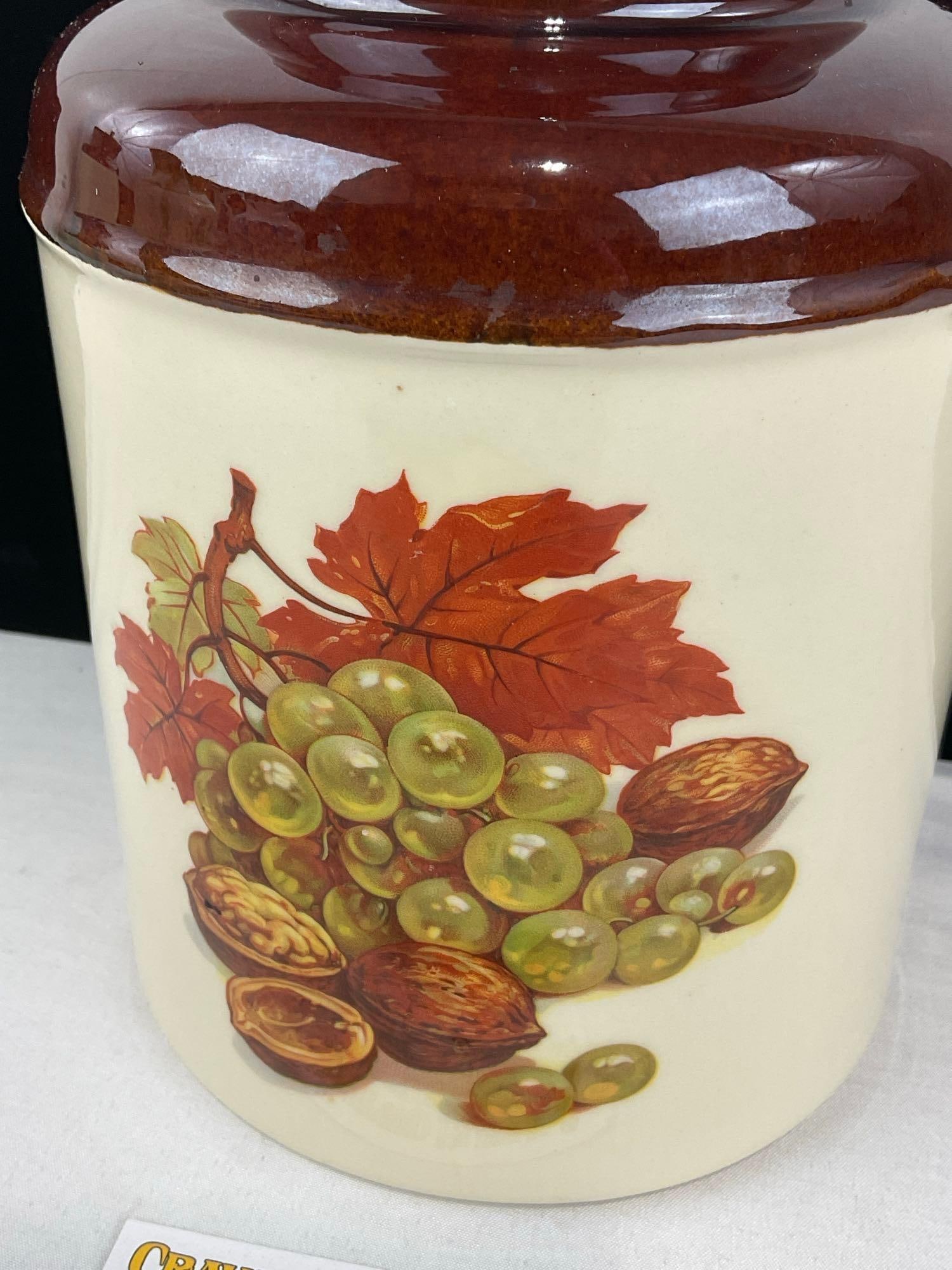 Vintage McCoy Kitchen Storage Crock w/lid, Brown & White #253, 11 inches tall - 2