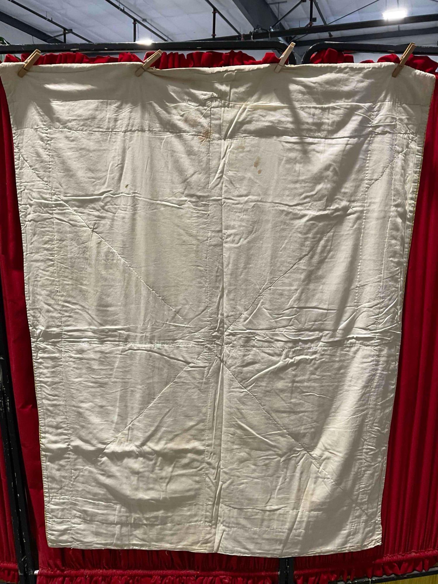 Vintage Yellow & Blue Hand Quilted Patchwork Blanket Bedspread. Measures 42" x 54" x 1" - 7
