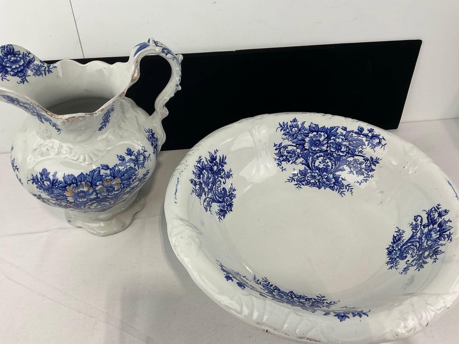 Antique Blue & White English Ironstone Dudson, Wilcox & Till LTD Pitcher & Basin - 3