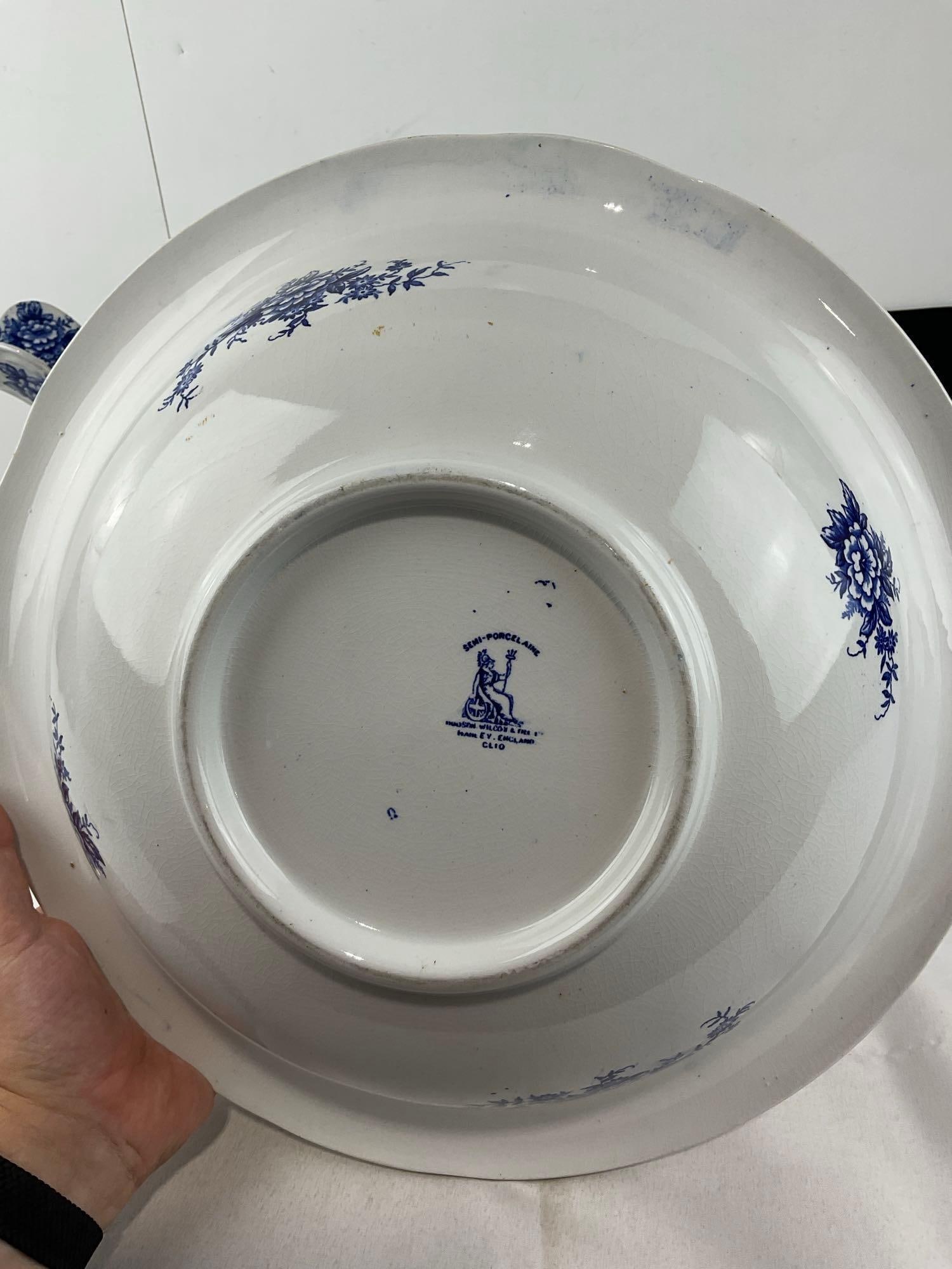 Antique Blue & White English Ironstone Dudson, Wilcox & Till LTD Pitcher & Basin - 4