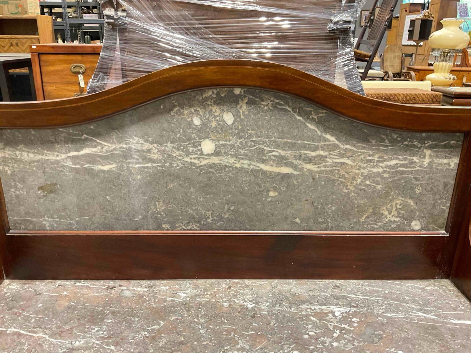 Antique Handsome Mahogany? Wood Wash Stand w/ Gray Marble Stone Counter & Backsplash. - 3