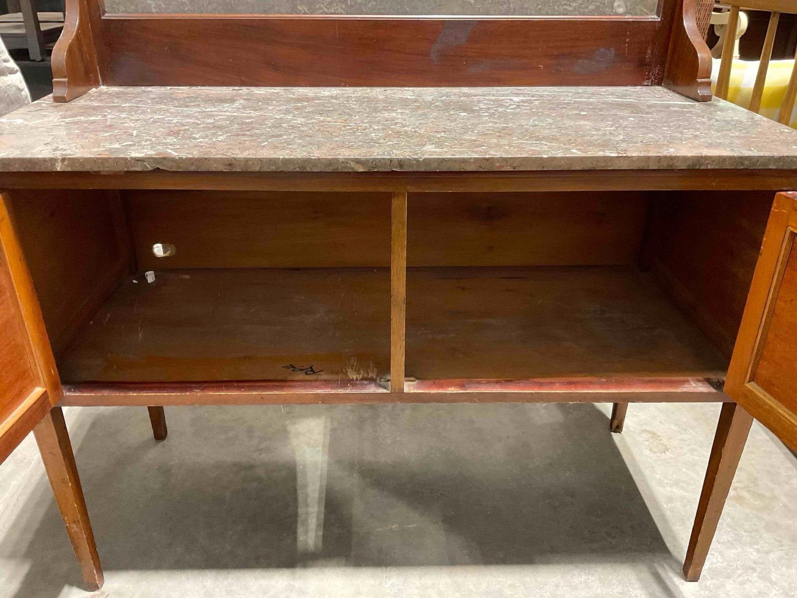 Antique Handsome Mahogany? Wood Wash Stand w/ Gray Marble Stone Counter & Backsplash. - 4