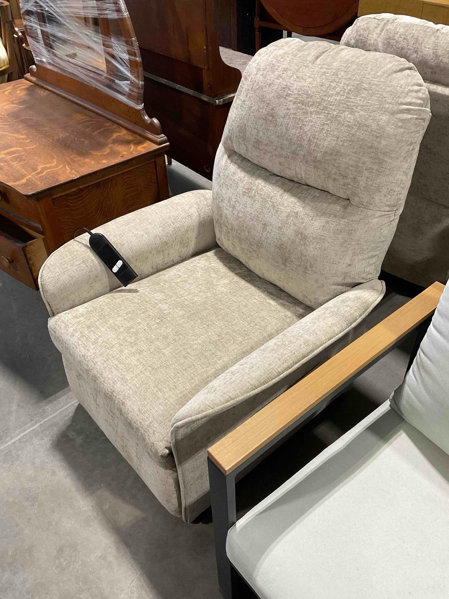 Power Recliner Chair w/ Soft Oyster Toned Upholstery. Tested, Works. See pics. - 2
