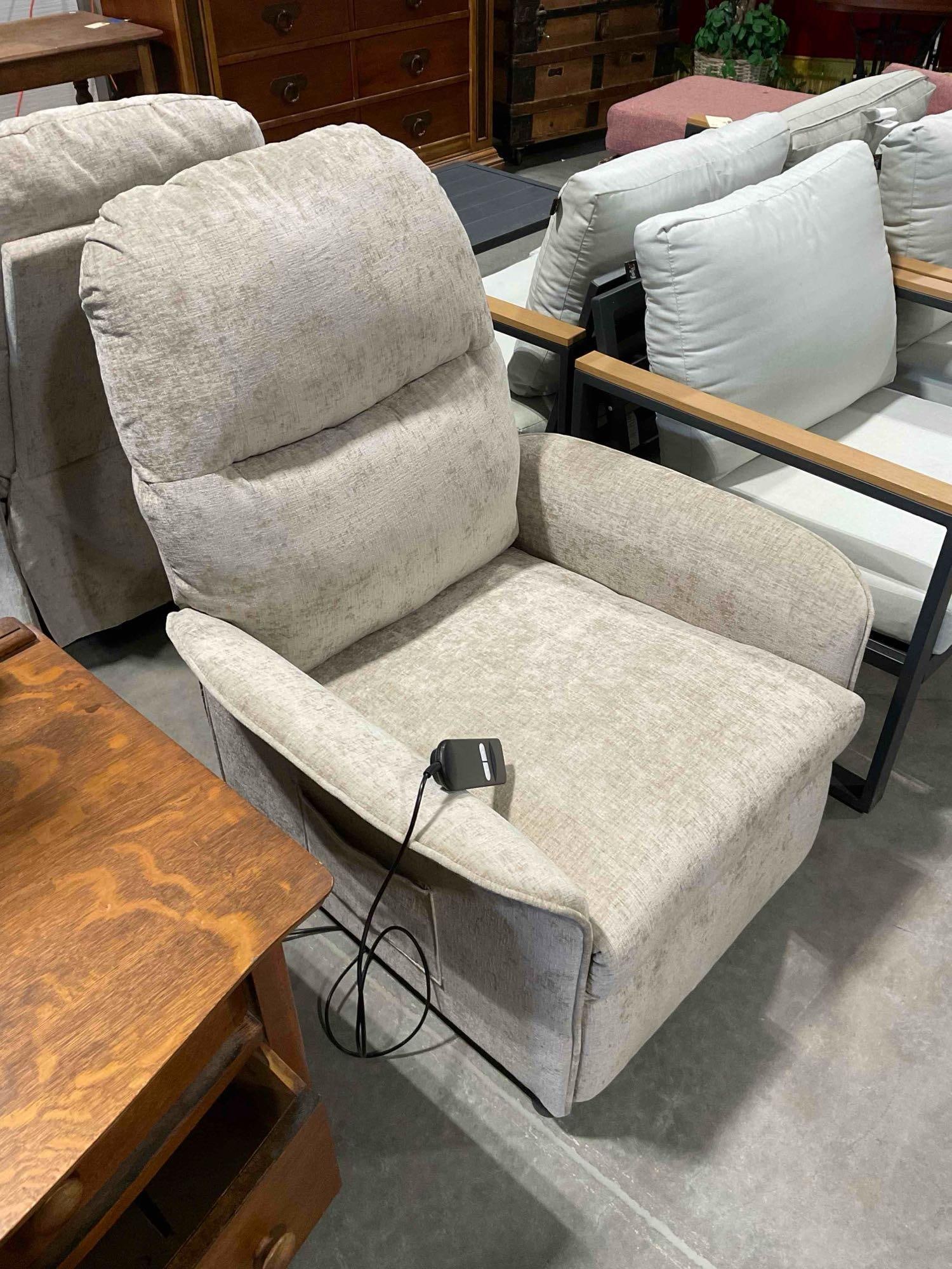 Power Recliner Chair w/ Soft Oyster Toned Upholstery. Tested, Works. See pics. - 3