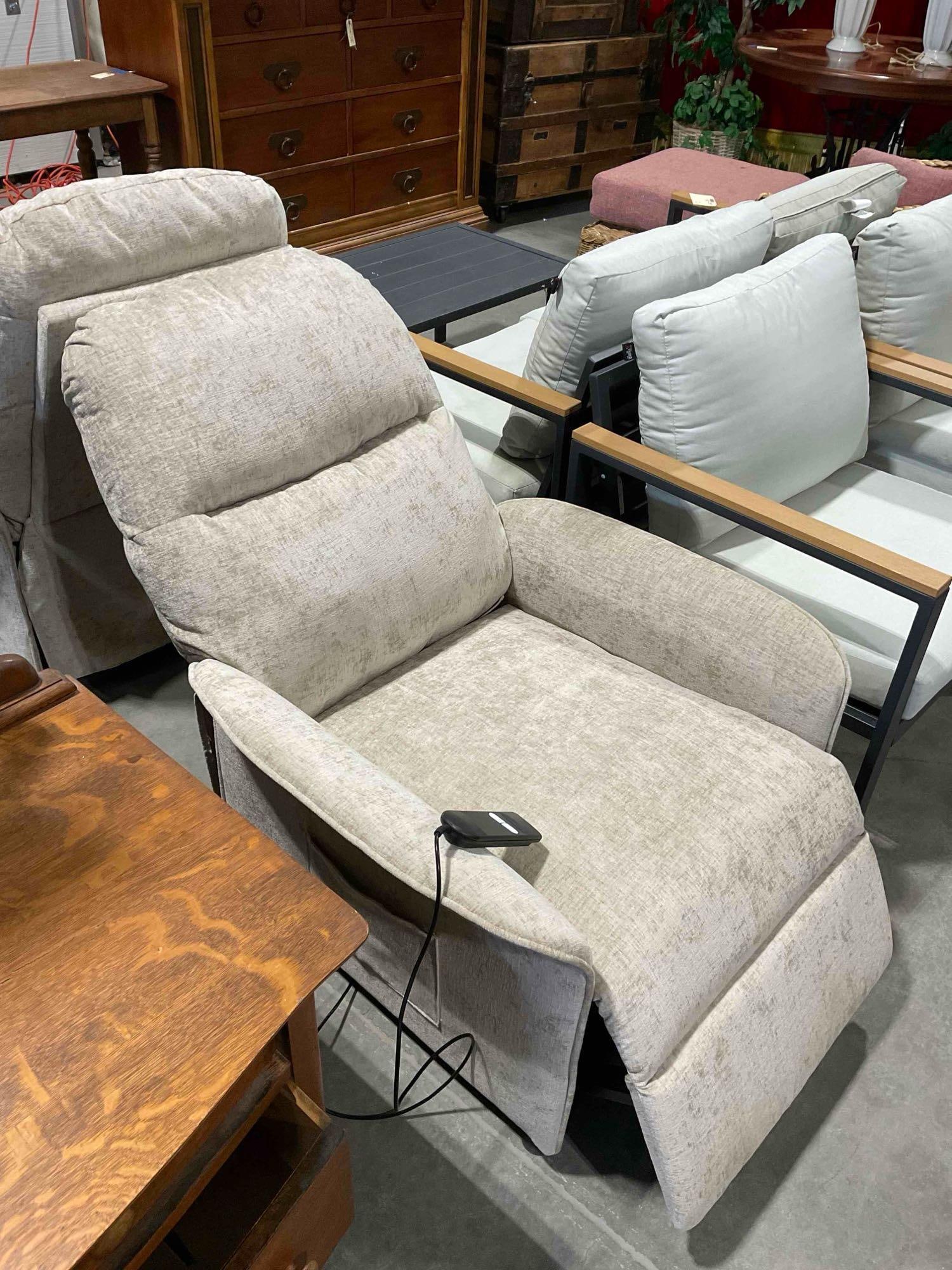 Power Recliner Chair w/ Soft Oyster Toned Upholstery. Tested, Works. See pics. - 4