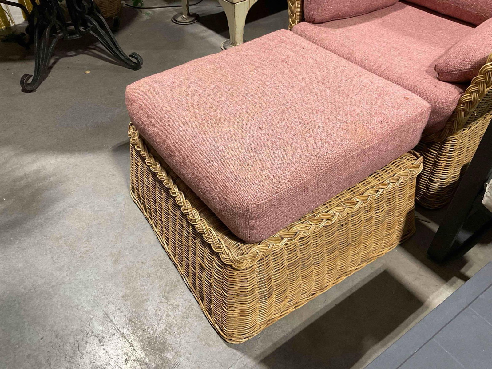 Vintage Wicker Armchair & Ottoman w/ Heathered Pink Cushions. See pics. - 2