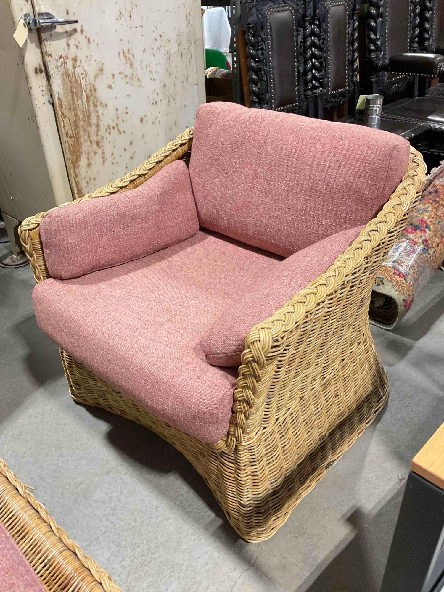 Vintage Wicker Armchair & Ottoman w/ Heathered Pink Cushions. See pics. - 6