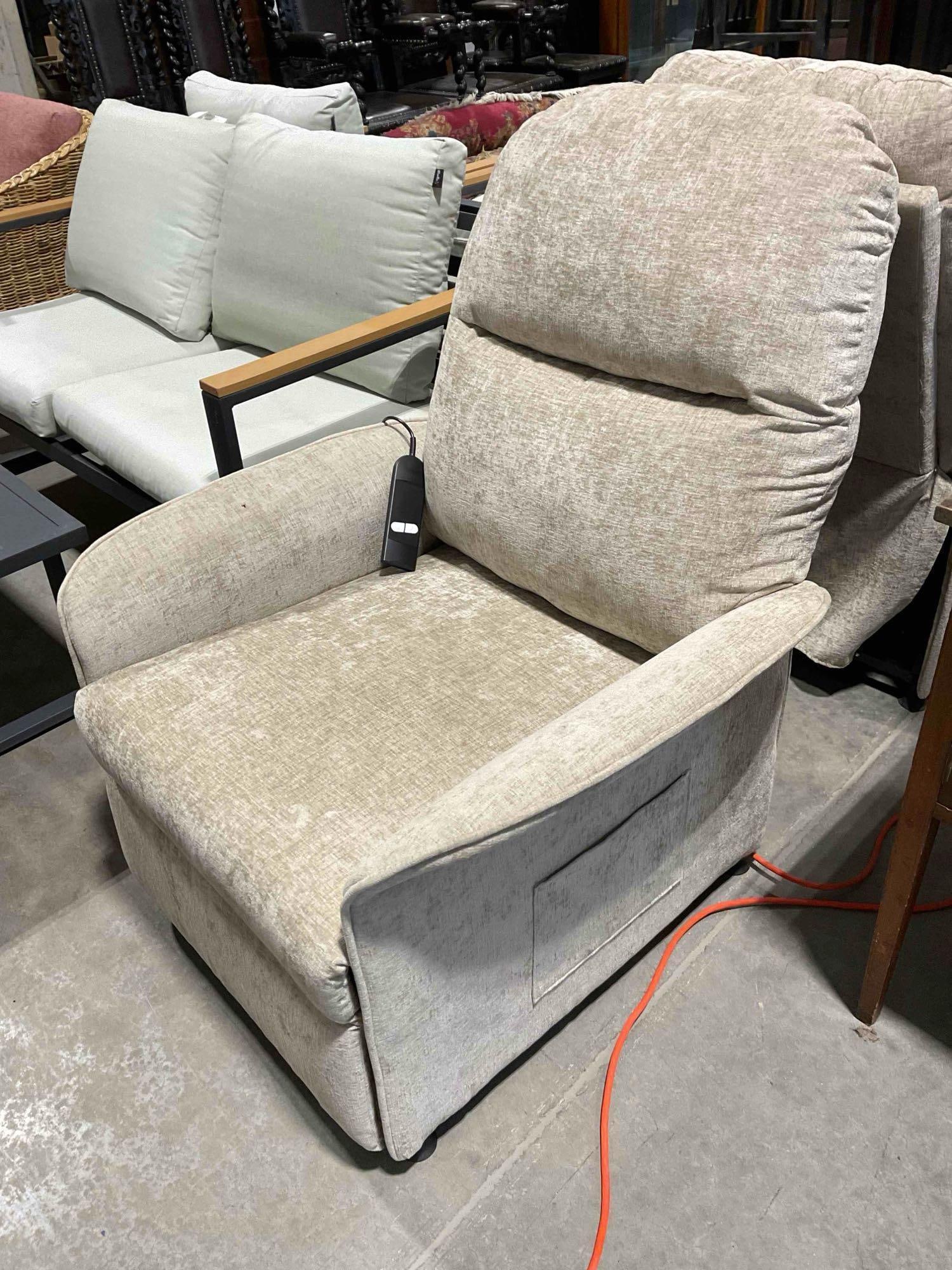 Power Recliner Chair w/ Soft Oyster Toned Upholstery. Tested, Works. See pics. - 2