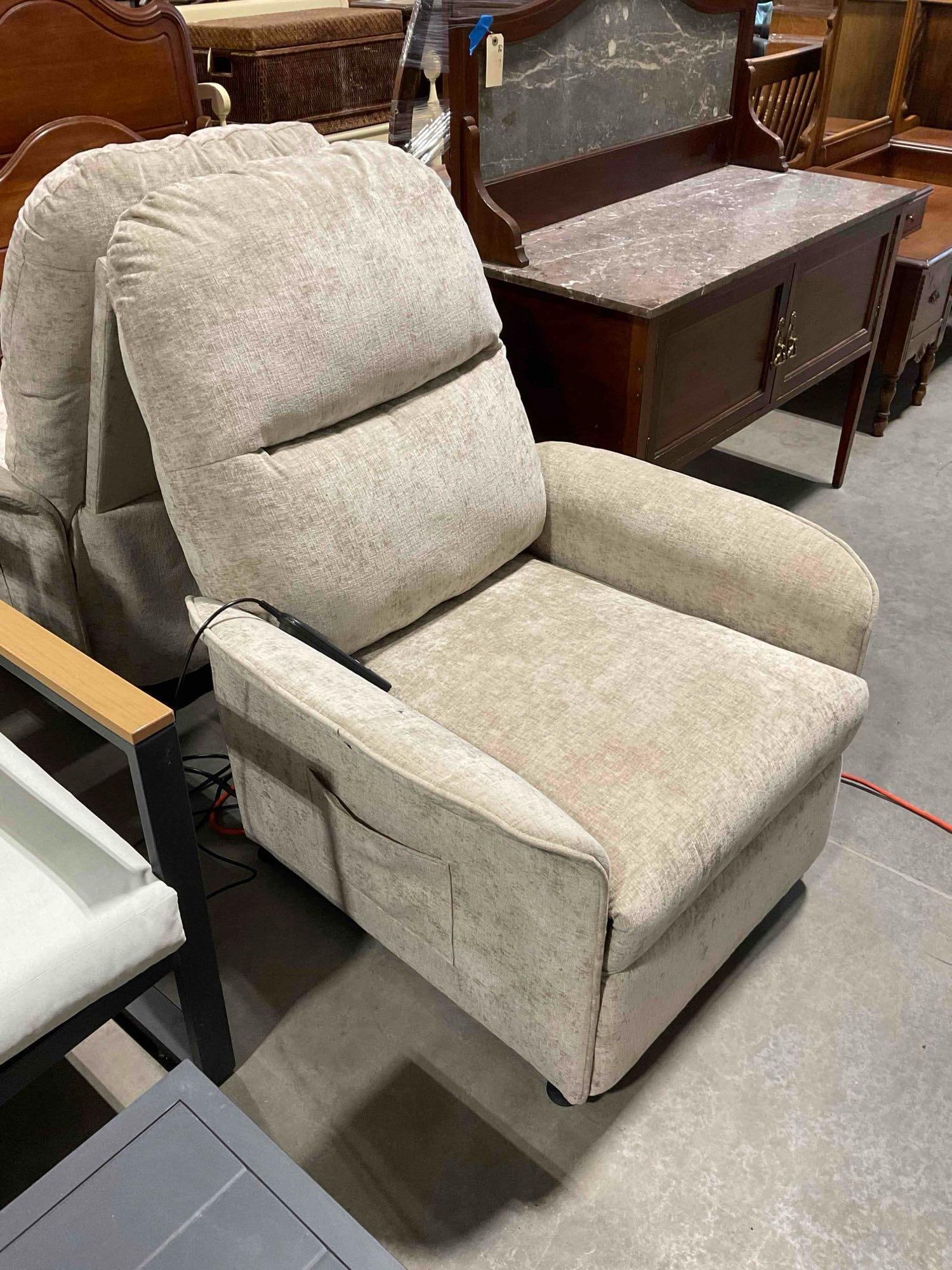 Power Recliner Chair w/ Soft Oyster Toned Upholstery. Tested, Works. See pics. - 3