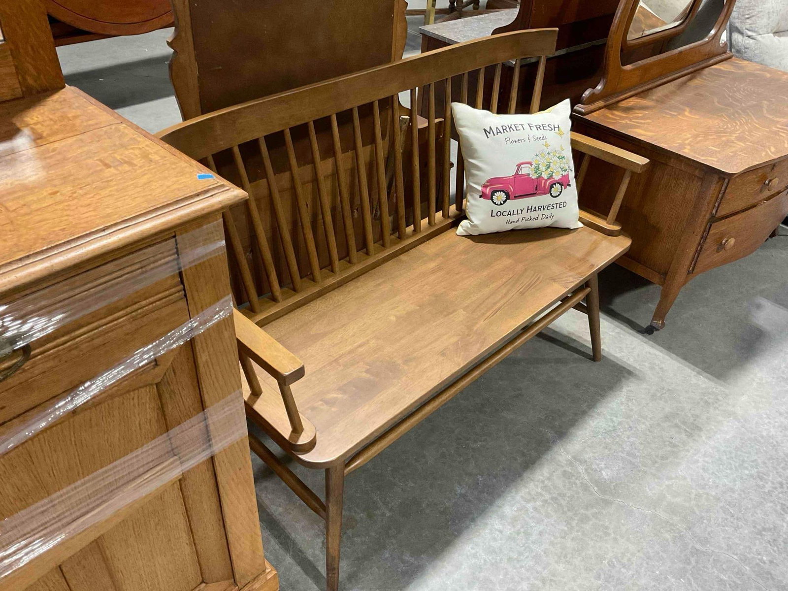 Modern Maple Wood Finish Spindle Back Settee Bench. See pics. - 2