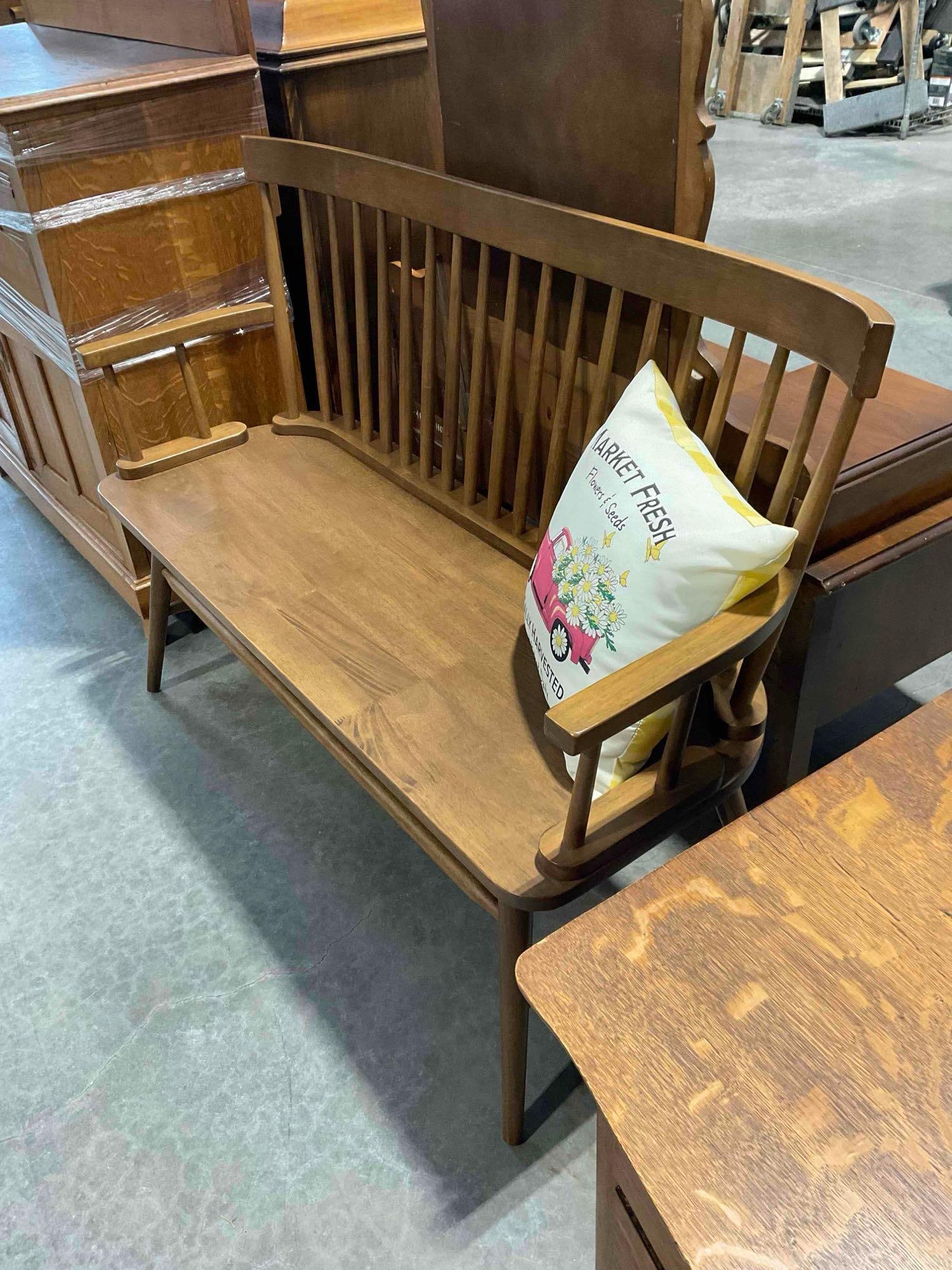 Modern Maple Wood Finish Spindle Back Settee Bench. See pics. - 3