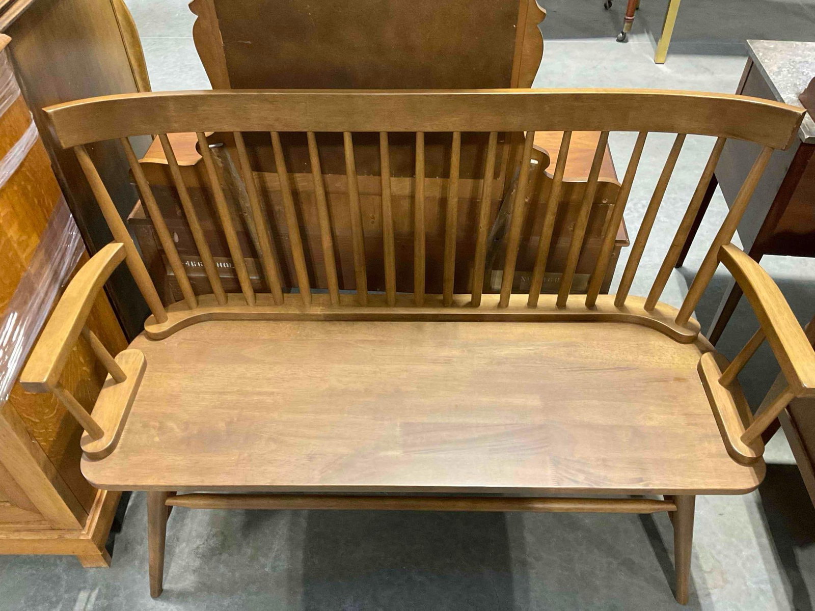 Modern Maple Wood Finish Spindle Back Settee Bench. See pics. - 4