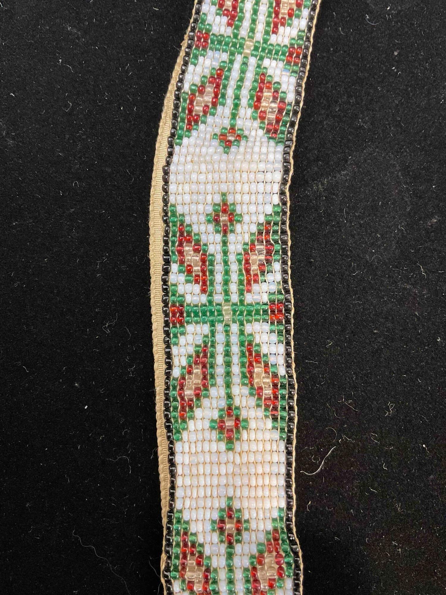 Antique 1920s Loom Beaded Ladies Belt w/ Venetian Glass Beads on Ribbon Backing. - 3