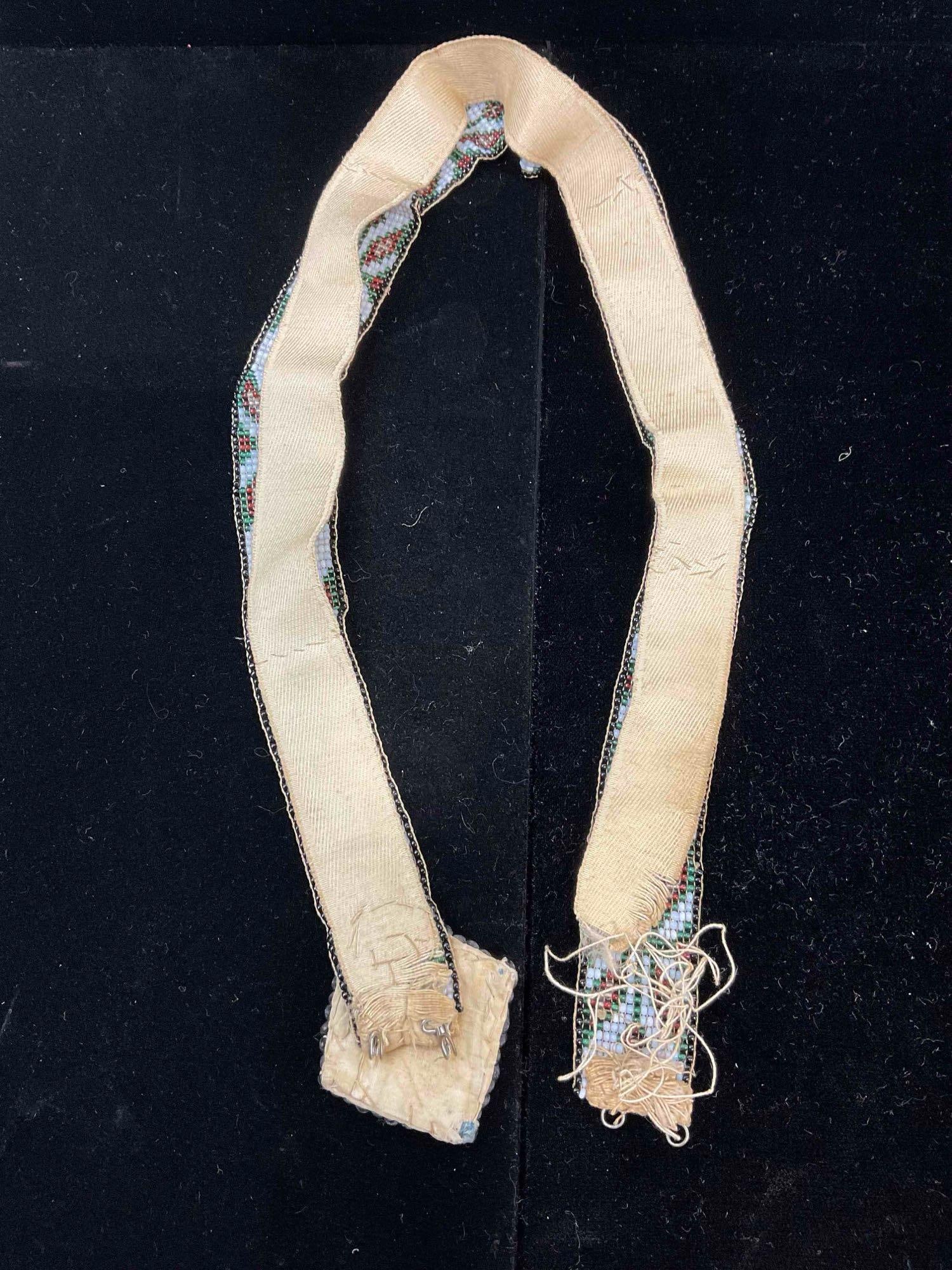 Antique 1920s Loom Beaded Ladies Belt w/ Venetian Glass Beads on Ribbon Backing. - 5