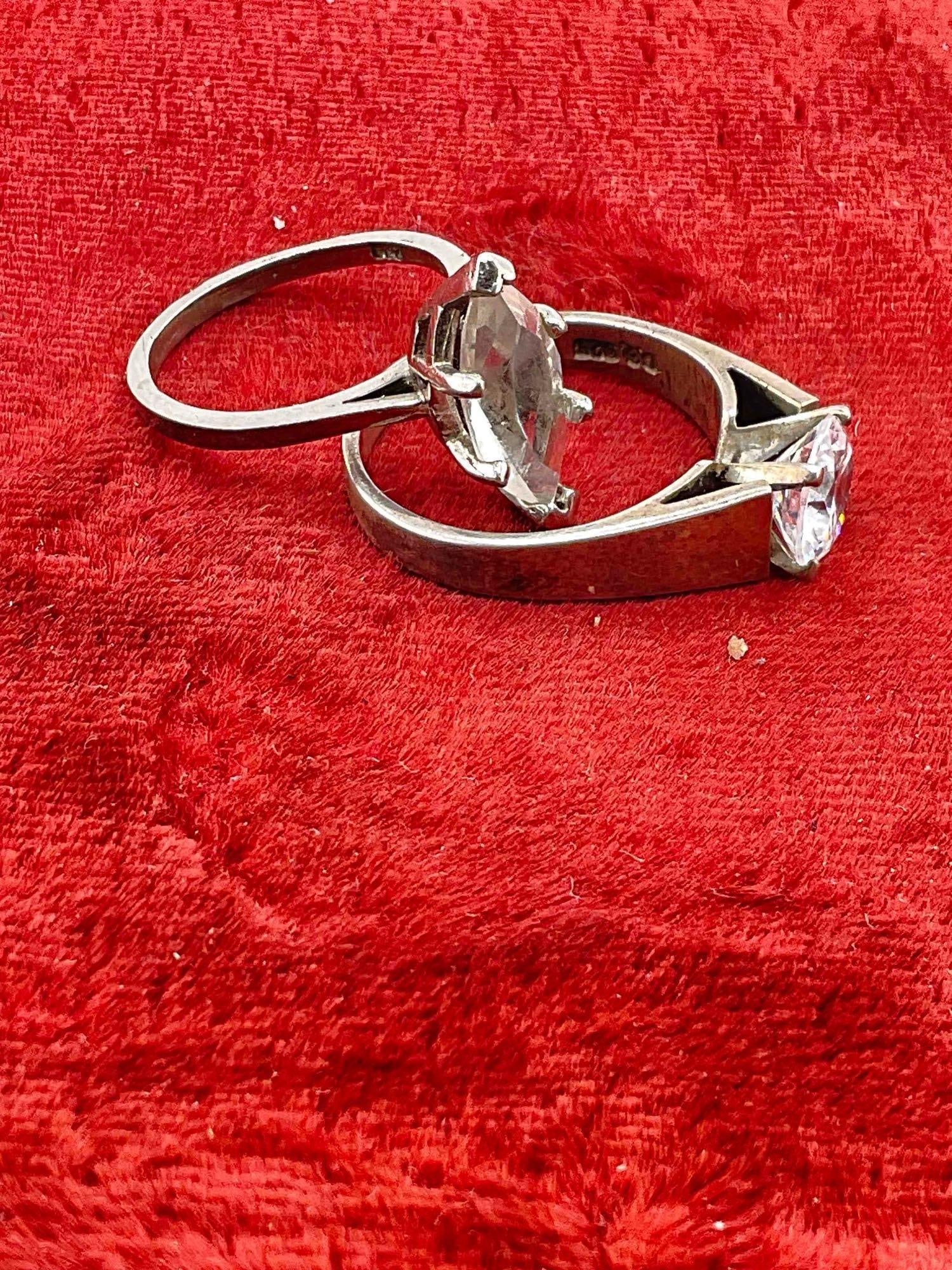 2 pcs Sterling Silver Rings w/ Cubic Zirconia Toned Settings. See pics. - 4