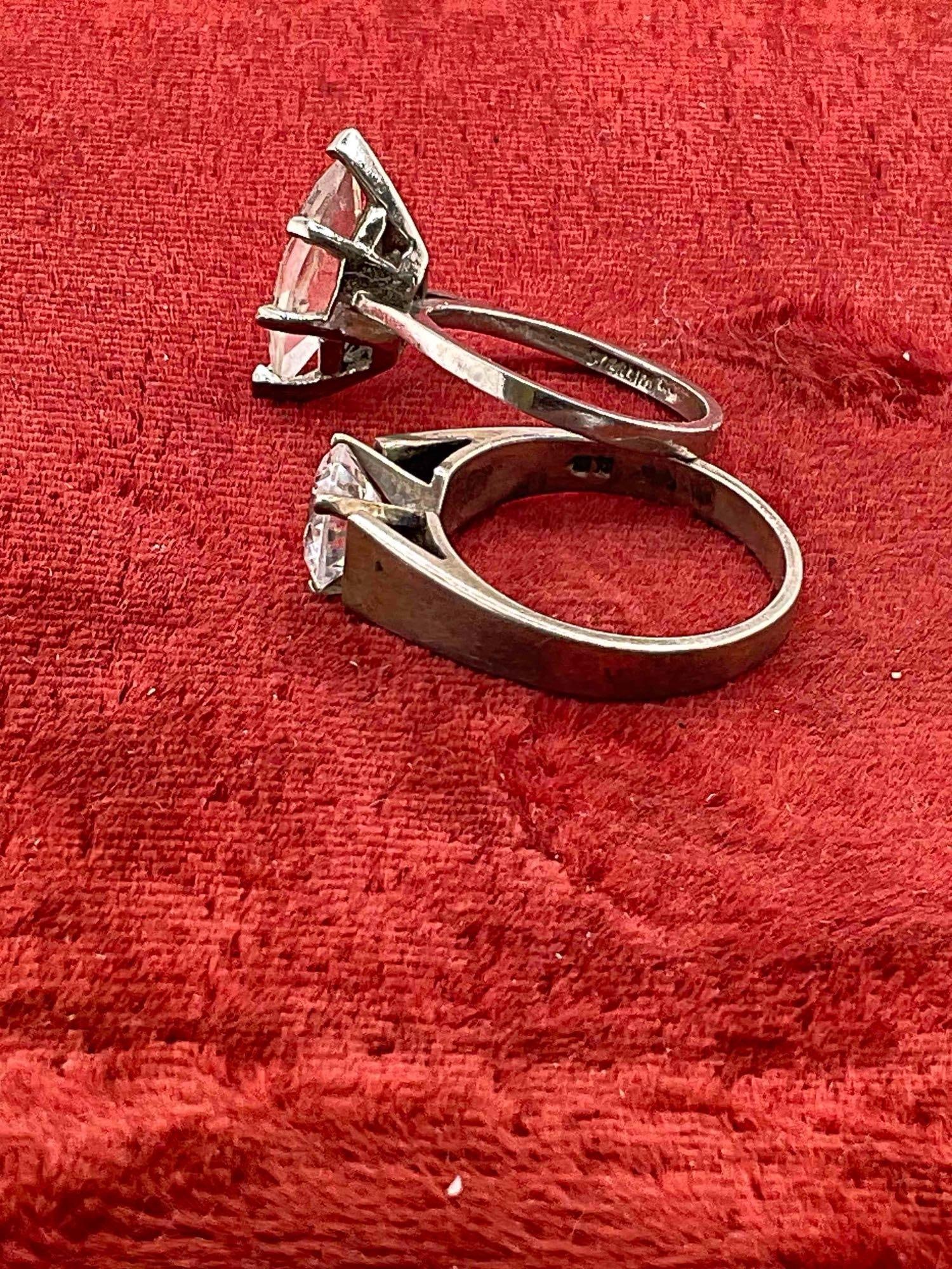 2 pcs Sterling Silver Rings w/ Cubic Zirconia Toned Settings. See pics. - 5