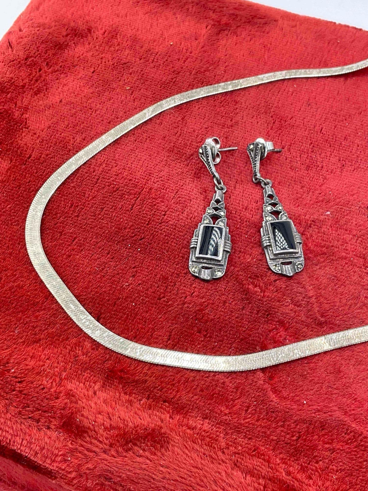3 pcs Vintage Sterling Silver Jewelry Assortment, incl. Fine Italian Necklace & 2x Pairs of Earri... - 3
