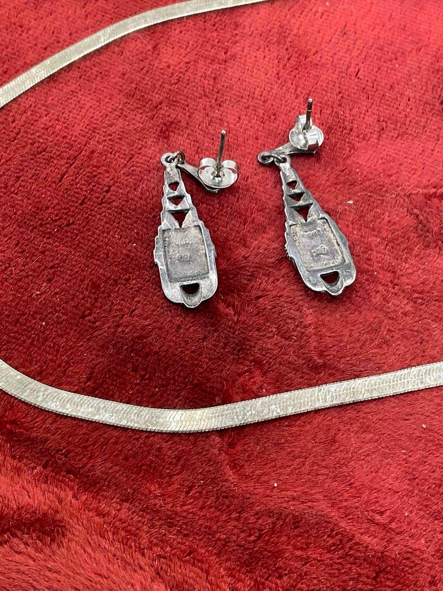 3 pcs Vintage Sterling Silver Jewelry Assortment, incl. Fine Italian Necklace & 2x Pairs of Earri... - 4