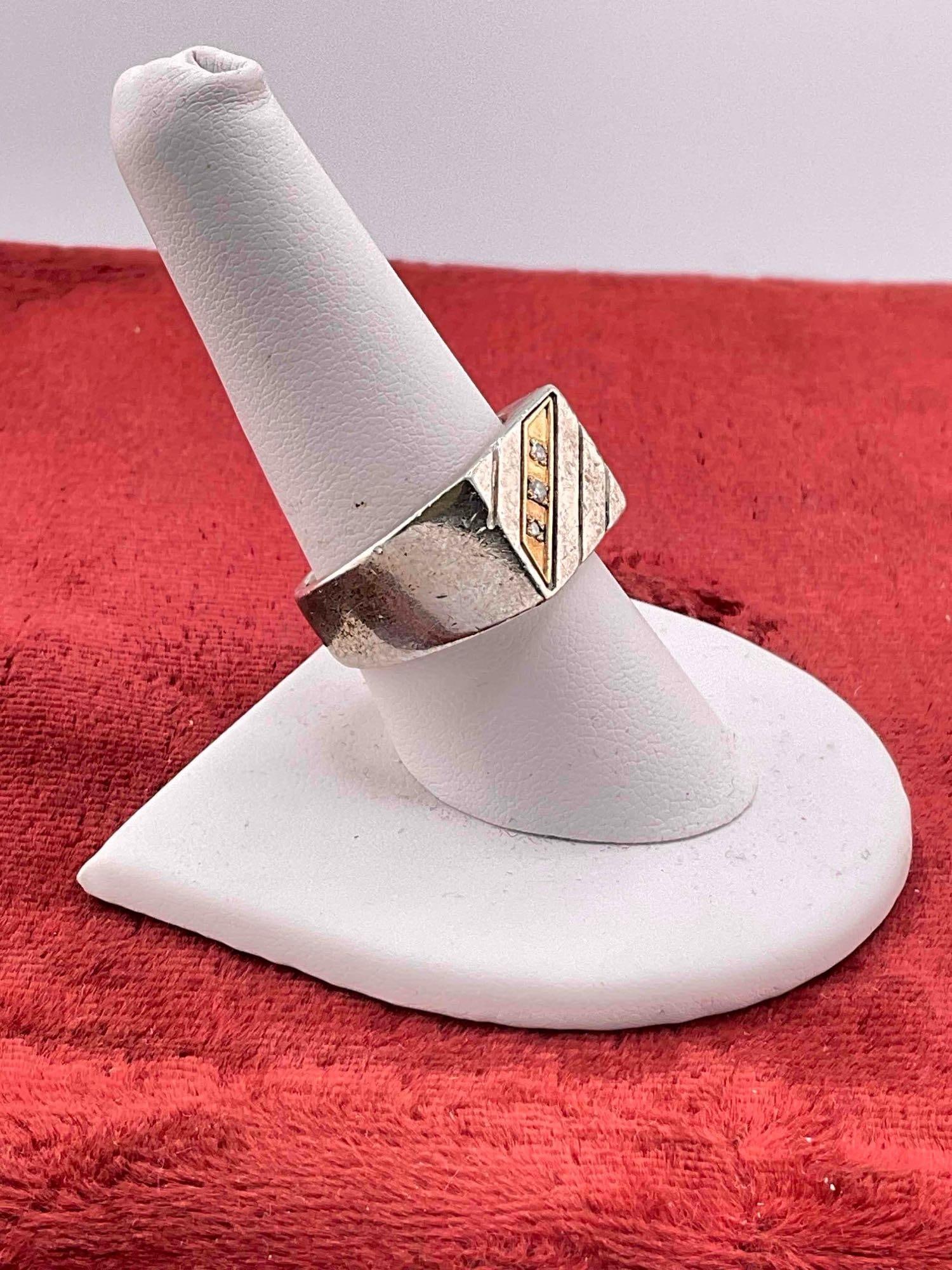 Vintage Boeing Employee Ring w/ Sterling Silver Band, Gold Accent & Diamond Toned Settings. - 3