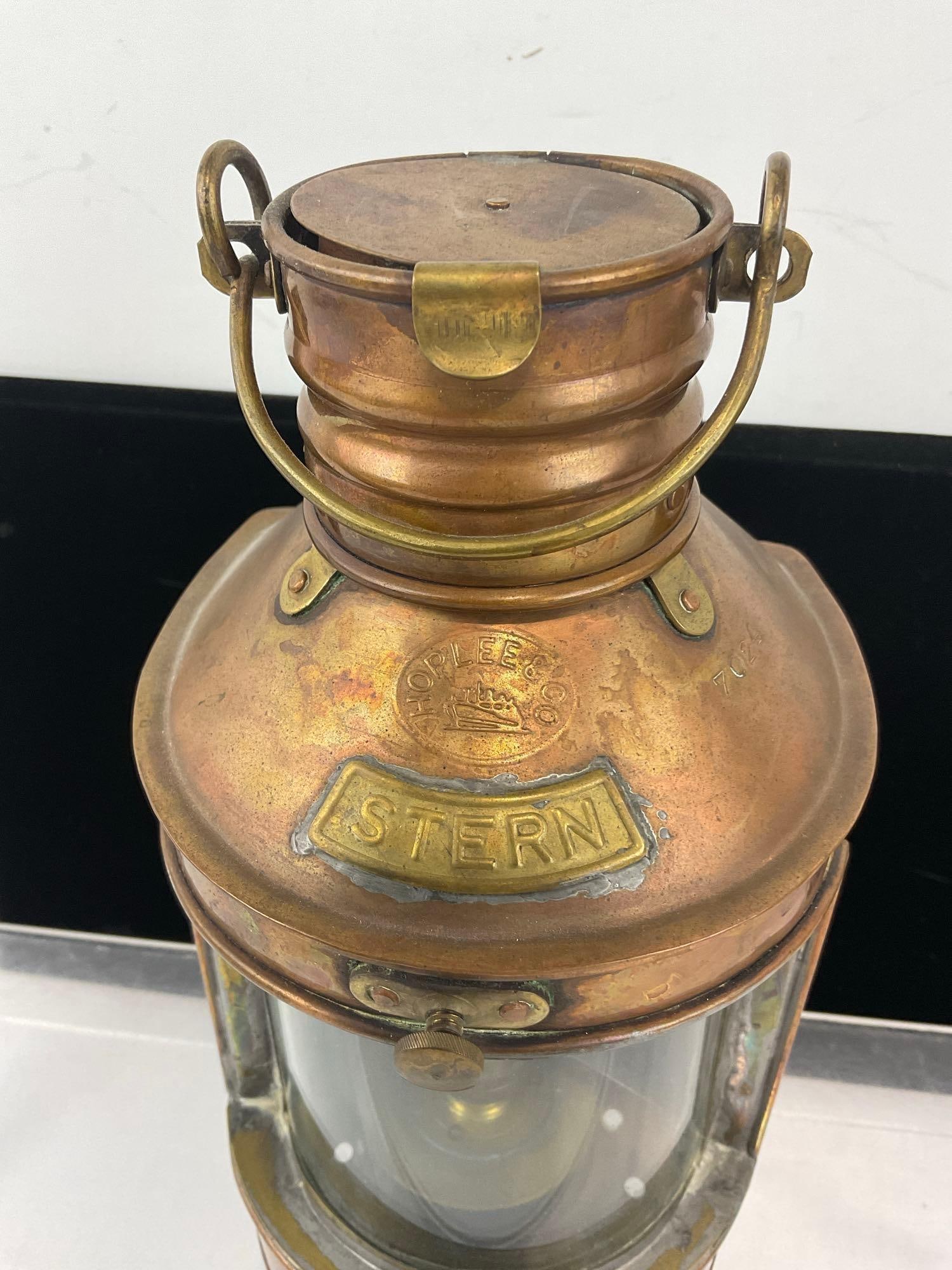 Hoplee & Co Ships Lantern, marked Stern, Copper & Brass, 10 inches tall - 2
